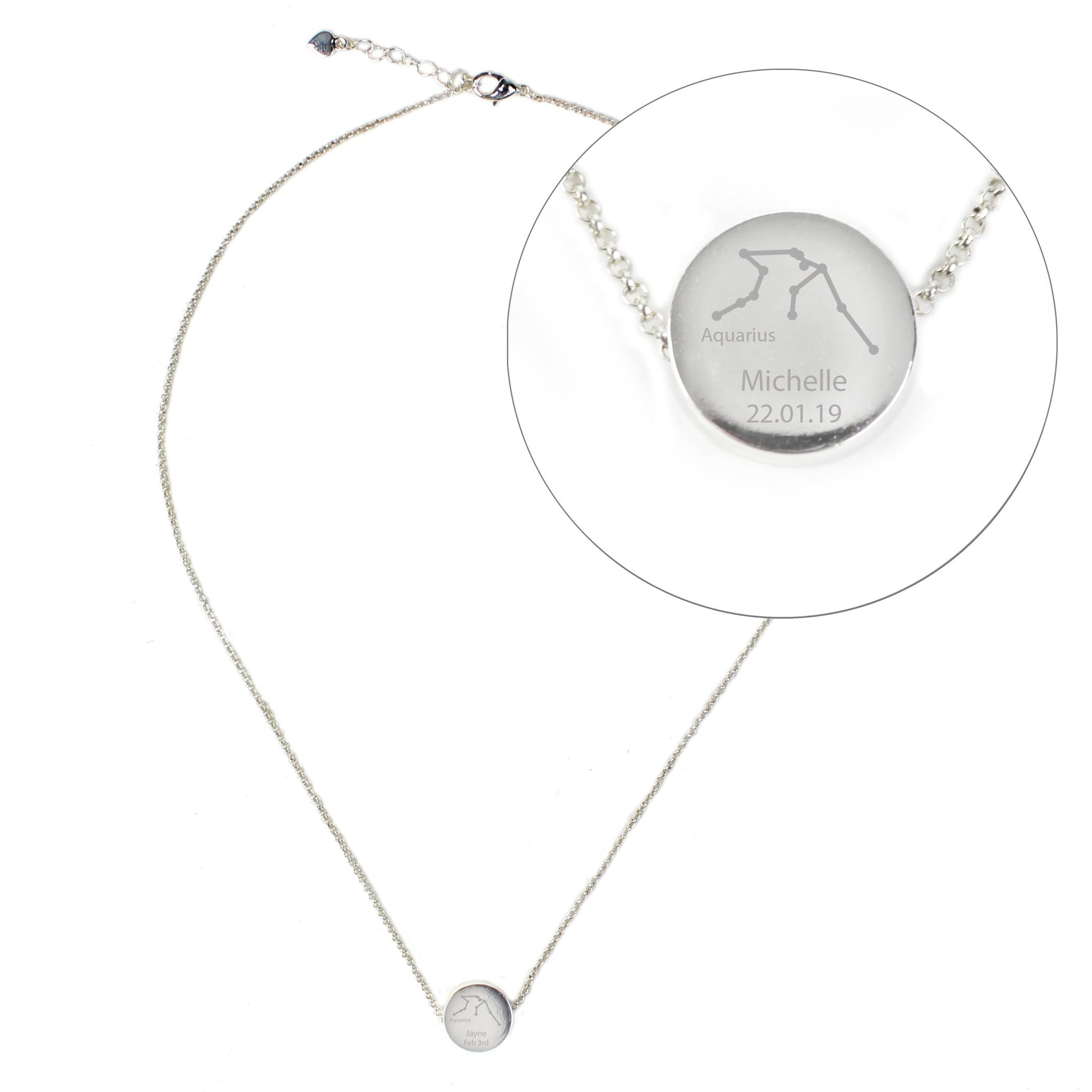 Personalised Aquarius Zodiac Star Sign Silver Tone Necklace (January 20th - February 18th) | Inspired Creative Gifts | UK Supplier