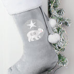 Personalised Baby Polar Bear Luxury Silver Grey Stocking | Inspired Creative Gifts | UK Supplier
