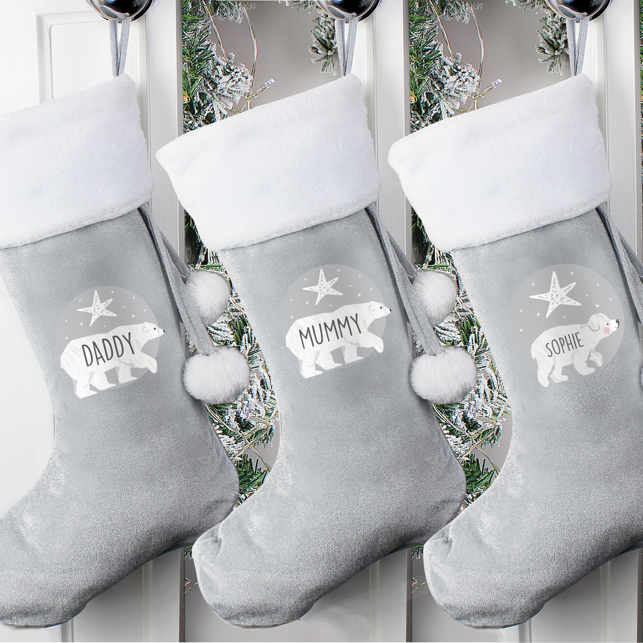 Personalised Baby Polar Bear Luxury Silver Grey Stocking | Inspired Creative Gifts | UK Supplier