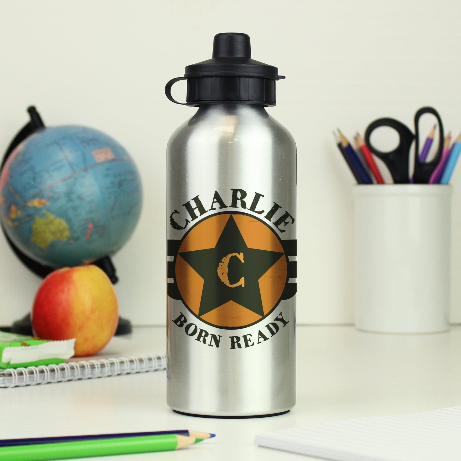Personalised Badge Silver Drinks Bottle | Inspired Creative Gifts