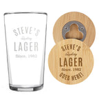 Personalised Bamboo Coaster & Pint Glass Set for Him | Fathers Day/Birthday Gift | Inspired Creative Gifts