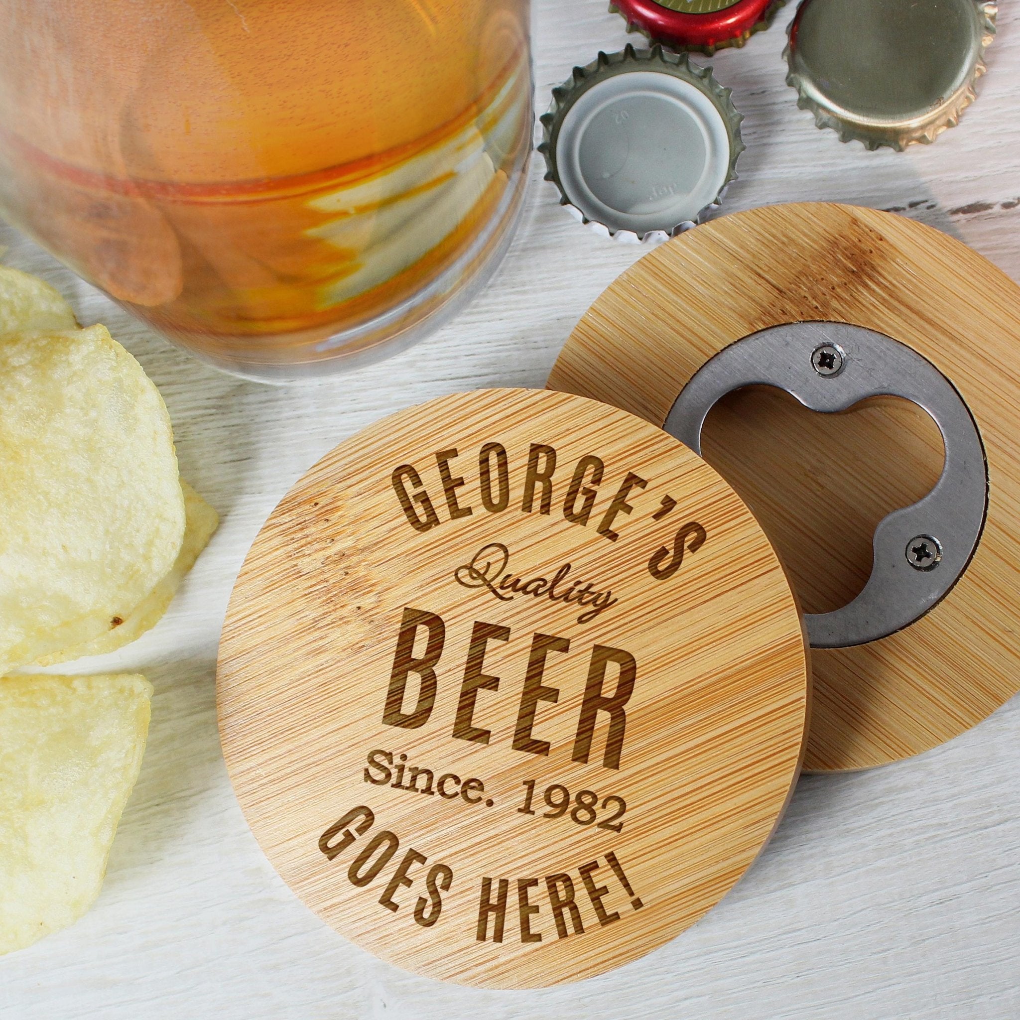 Personalised Bamboo Coaster & Pint Glass Set for Him | Fathers Day/Birthday Gift | Inspired Creative Gifts