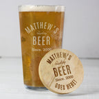 Personalised Bamboo Coaster & Pint Glass Set for Him | Fathers Day/Birthday Gift | Inspired Creative Gifts