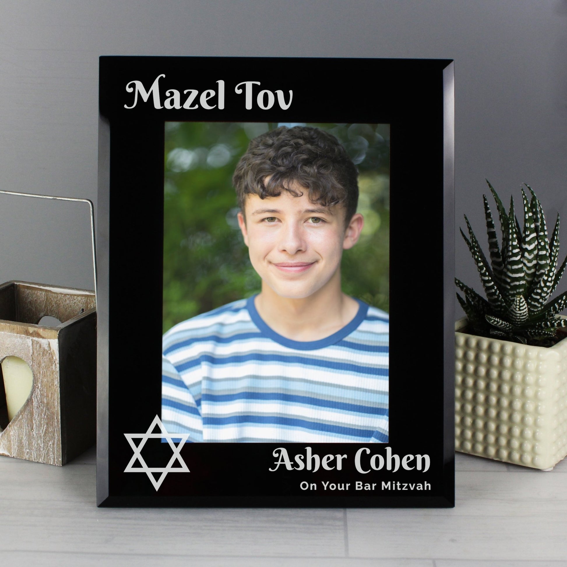 Personalised Bar and Bat Mitzvah Black Glass 5x7 Photo Frame | Inspired Creative Gifts | UK Supplier