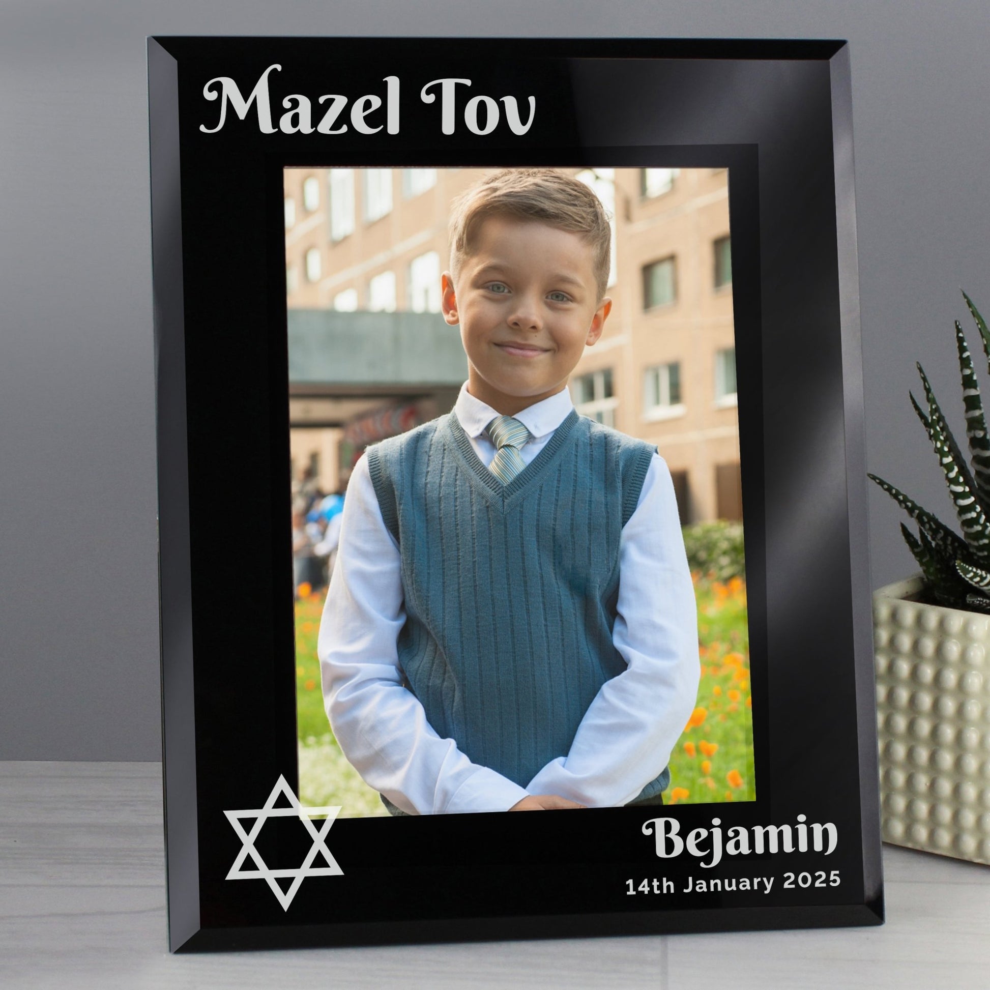 Personalised Bar and Bat Mitzvah Black Glass 5x7 Photo Frame | Inspired Creative Gifts | UK Supplier