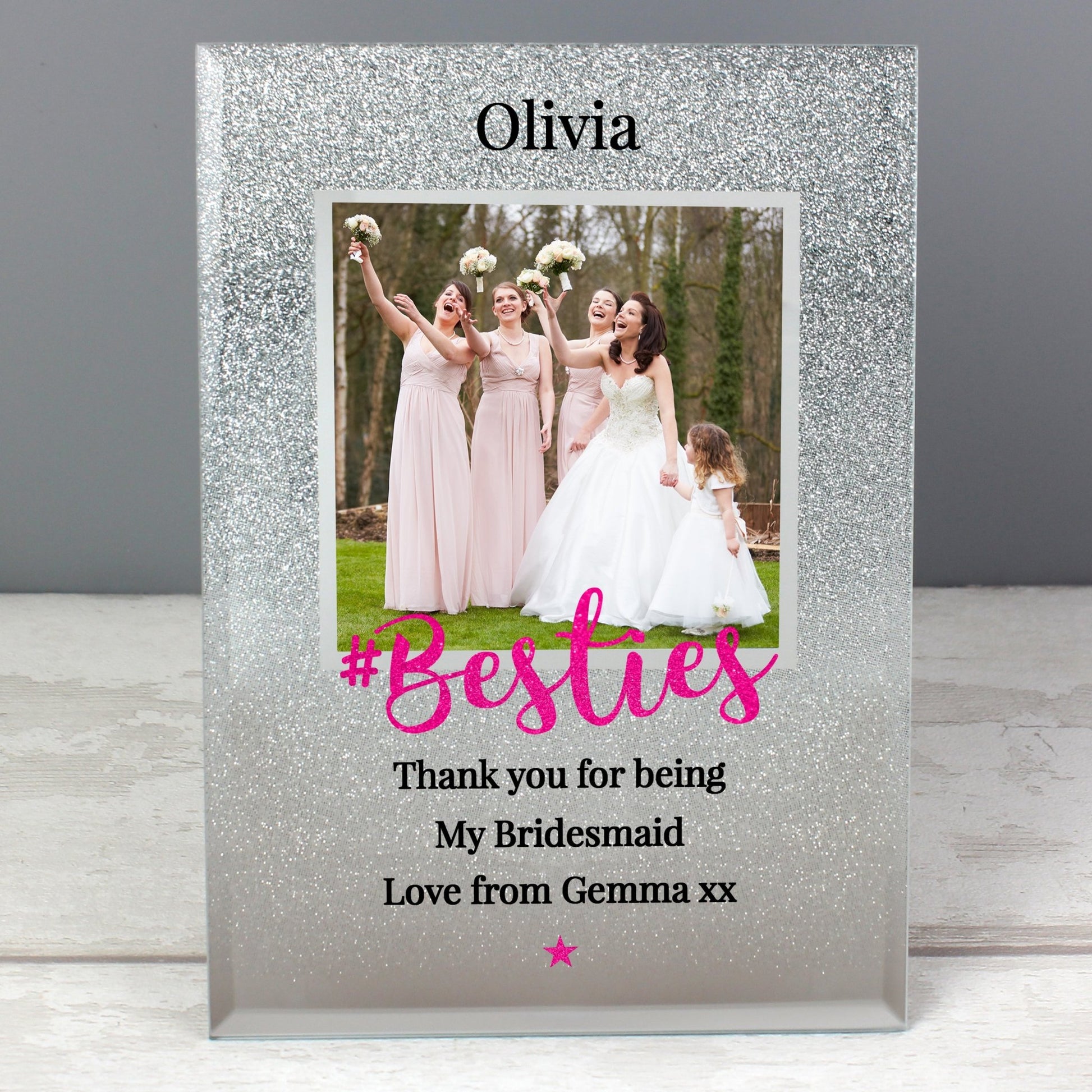 Personalised 'Bestie' 4x4 Glitter Glass Photo Frame | Inspired Creative Gifts | UK Supplier
