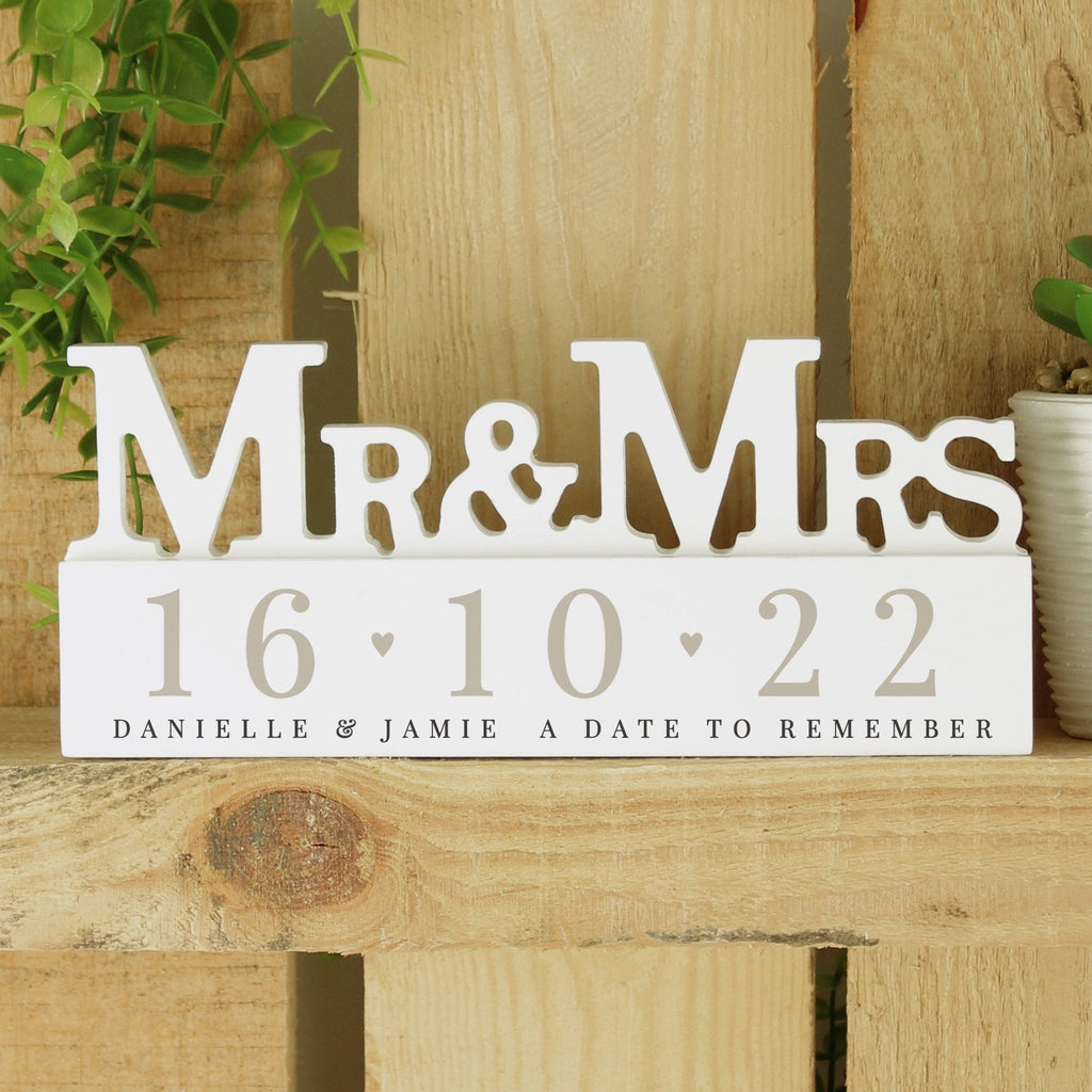 Personalised Big Date Wooden Mr & Mrs Ornament | Inspired Creative Gifts | UK Supplier
