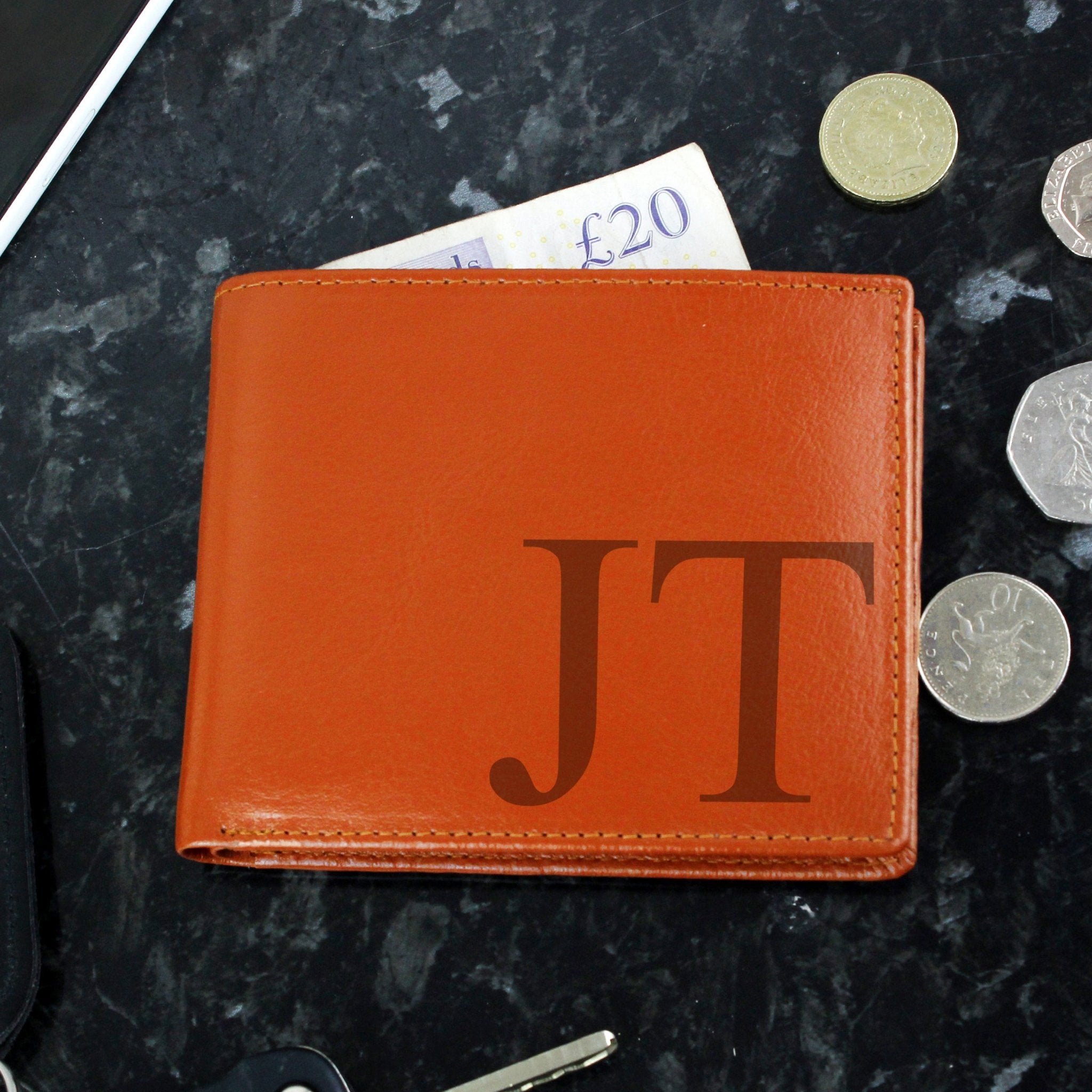 Personalised Big Initials Tan Leather Wallet | Inspired Creative Gifts | UK Supplier
