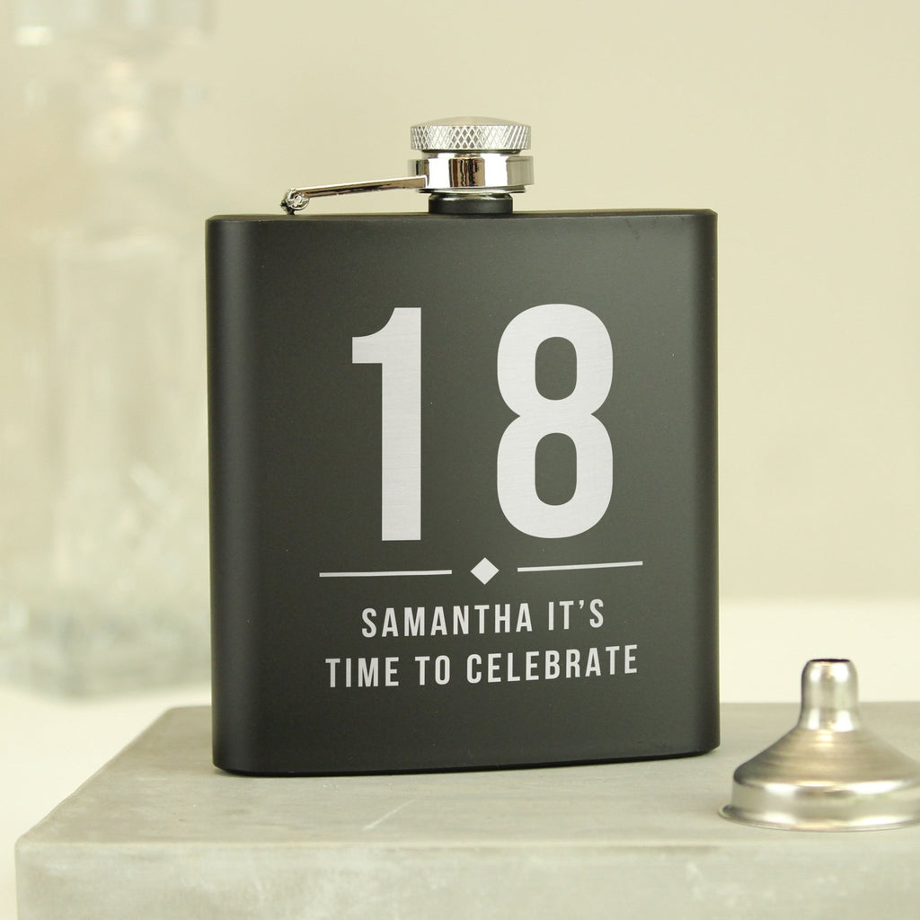 Personalised Big Numbers Black Hip Flask | Inspired Creative Gifts | UK Supplier