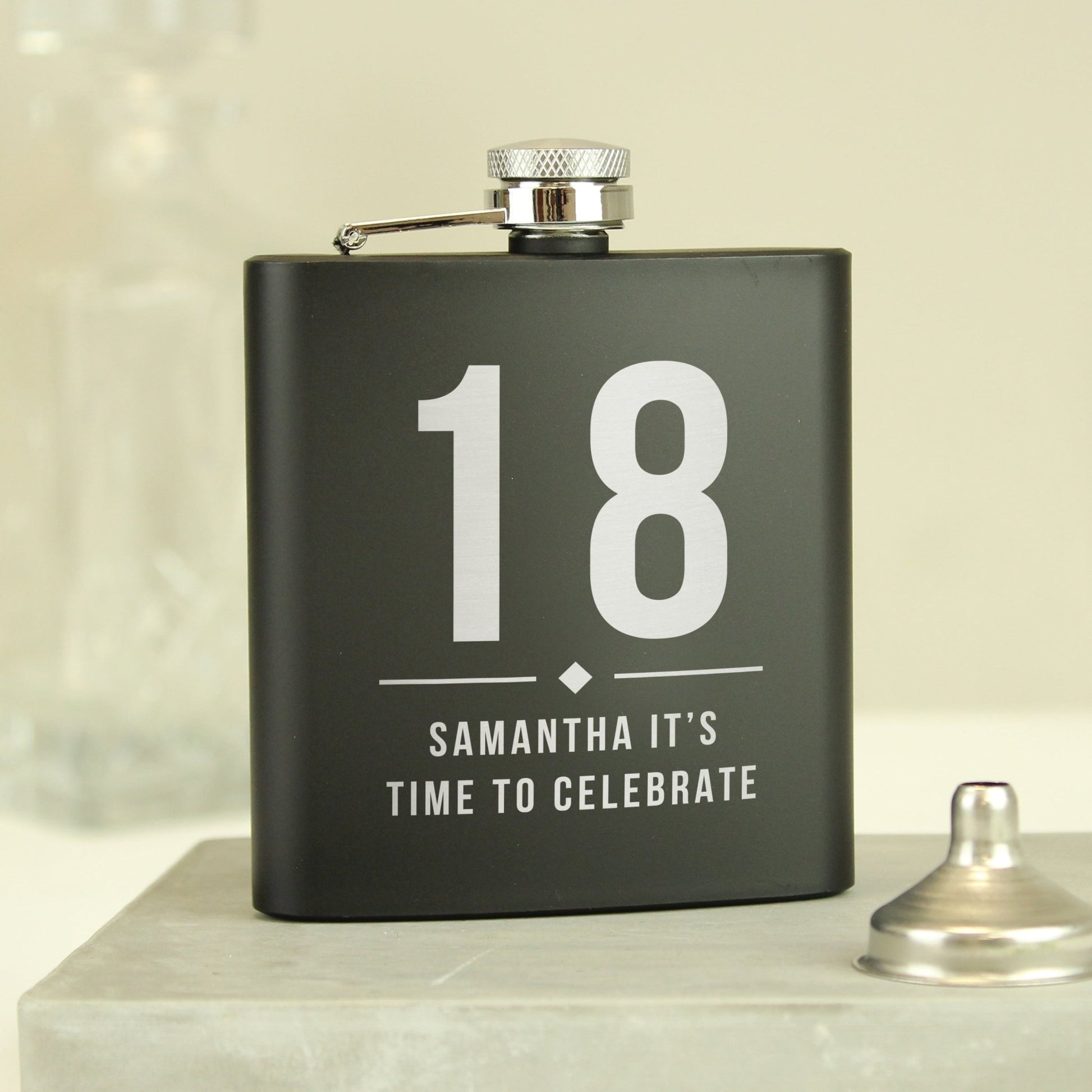 Personalised Big Numbers Black Hip Flask | Inspired Creative Gifts | UK Supplier