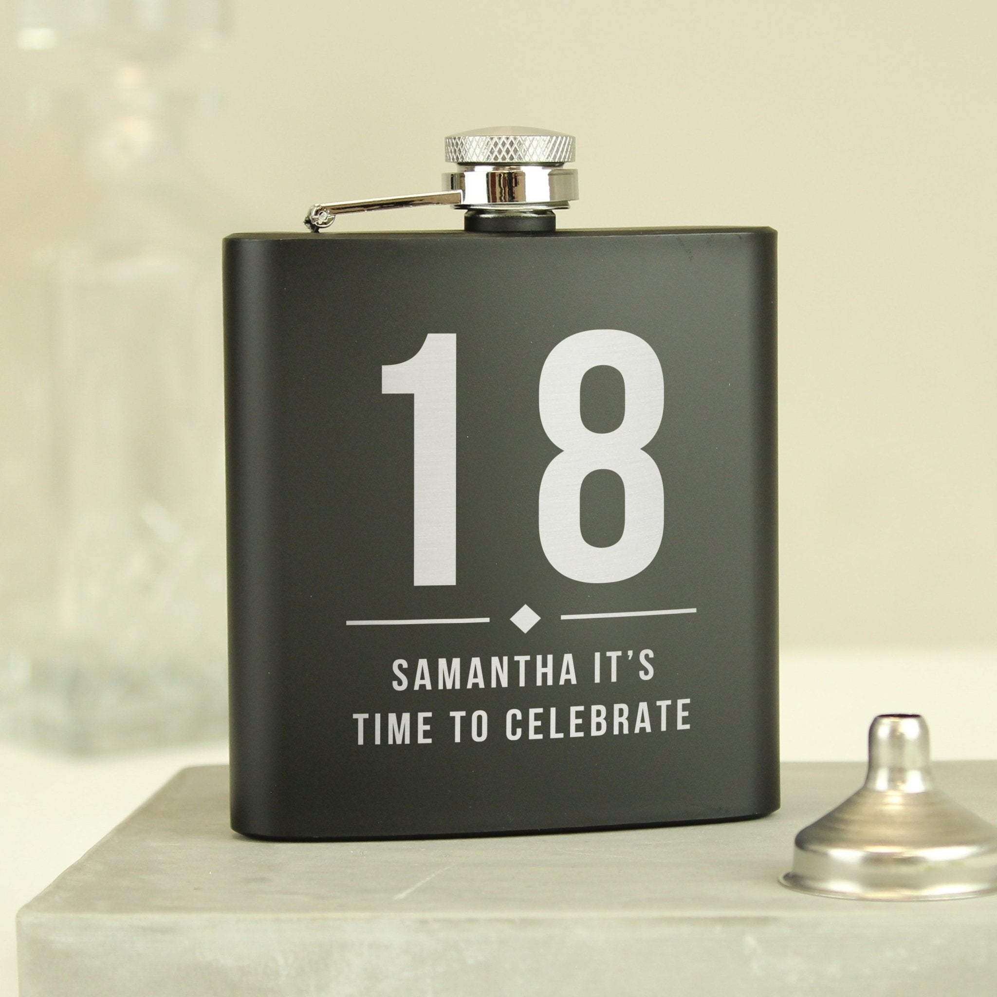 Personalised Big Numbers Black Hip Flask | Inspired Creative Gifts | UK Supplier