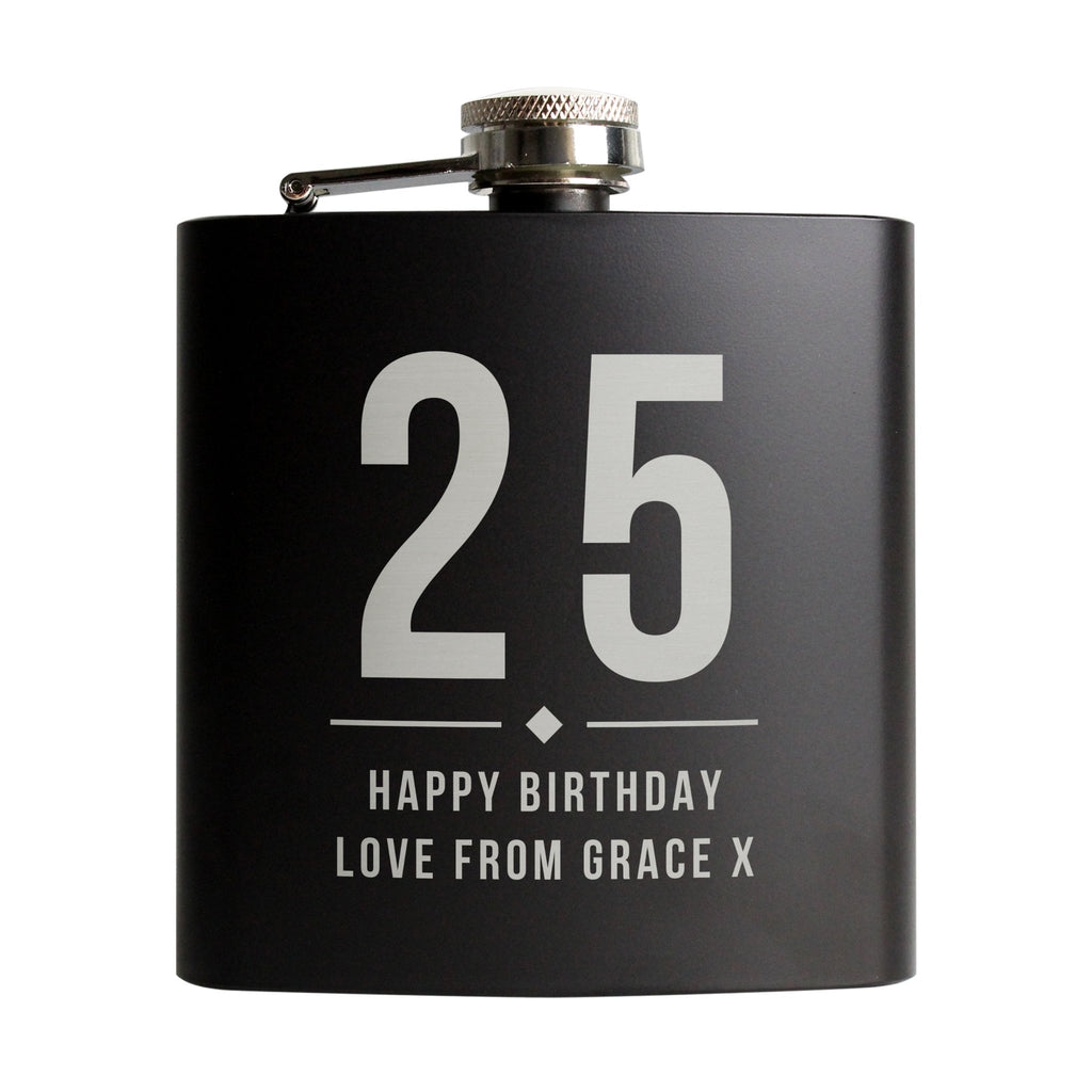 Personalised Big Numbers Black Hip Flask | Inspired Creative Gifts | UK Supplier