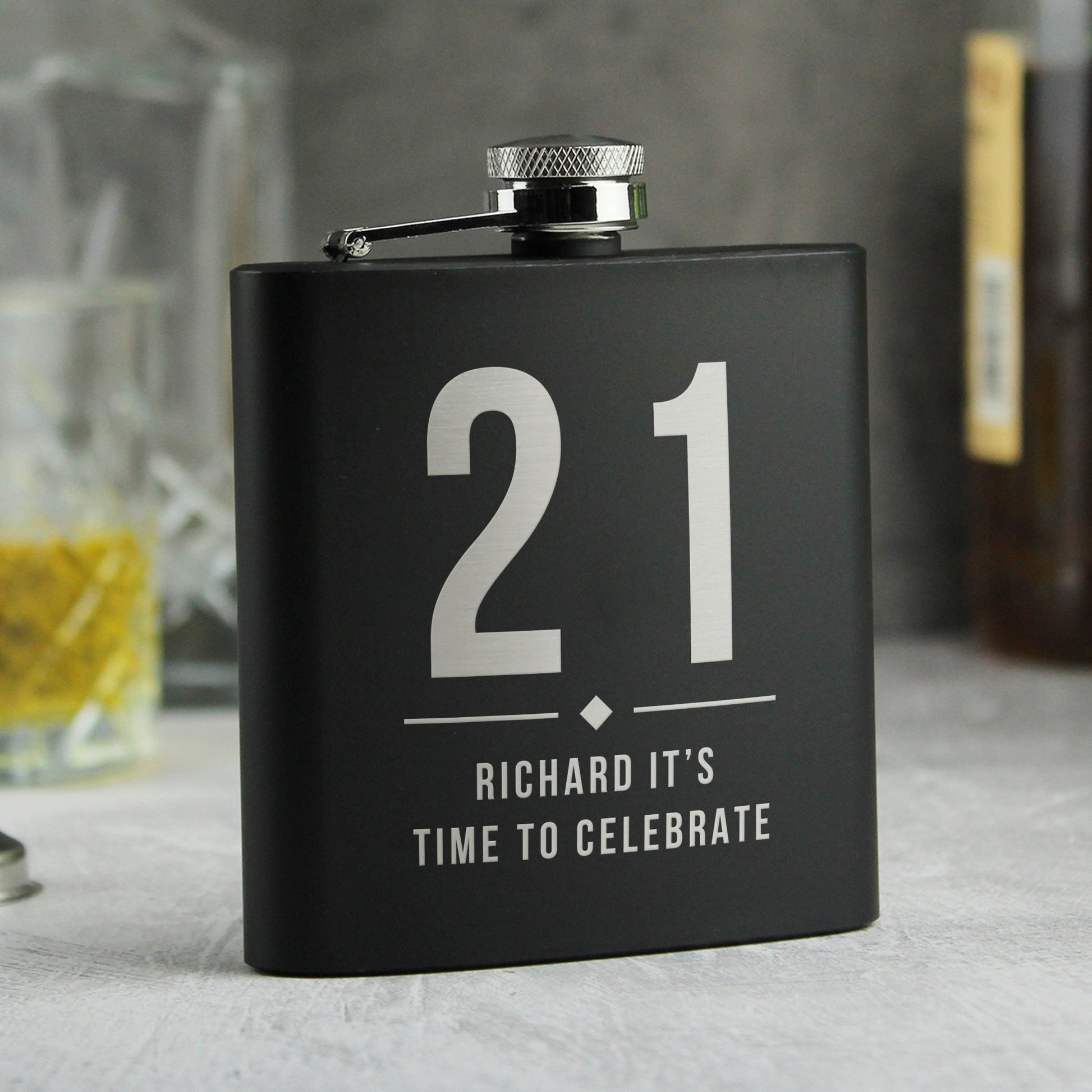 Personalised Big Numbers Black Hip Flask | Inspired Creative Gifts | UK Supplier