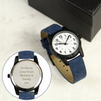 Personalised Black with Blue Canvas Strap Boys Watch | Inspired Creative Gifts | UK Supplier