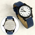 Personalised Black with Blue Canvas Strap Boys Watch | Inspired Creative Gifts | UK Supplier