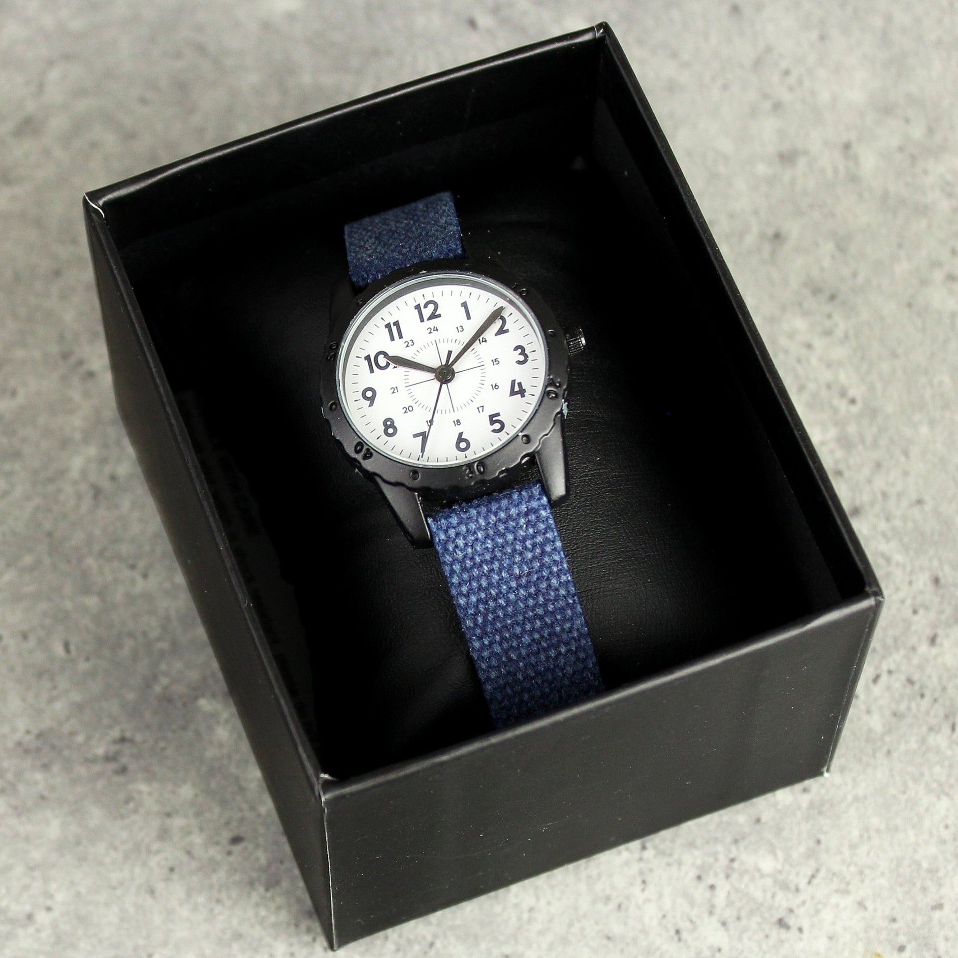 Personalised Black with Blue Canvas Strap Boys Watch | Inspired Creative Gifts | UK Supplier