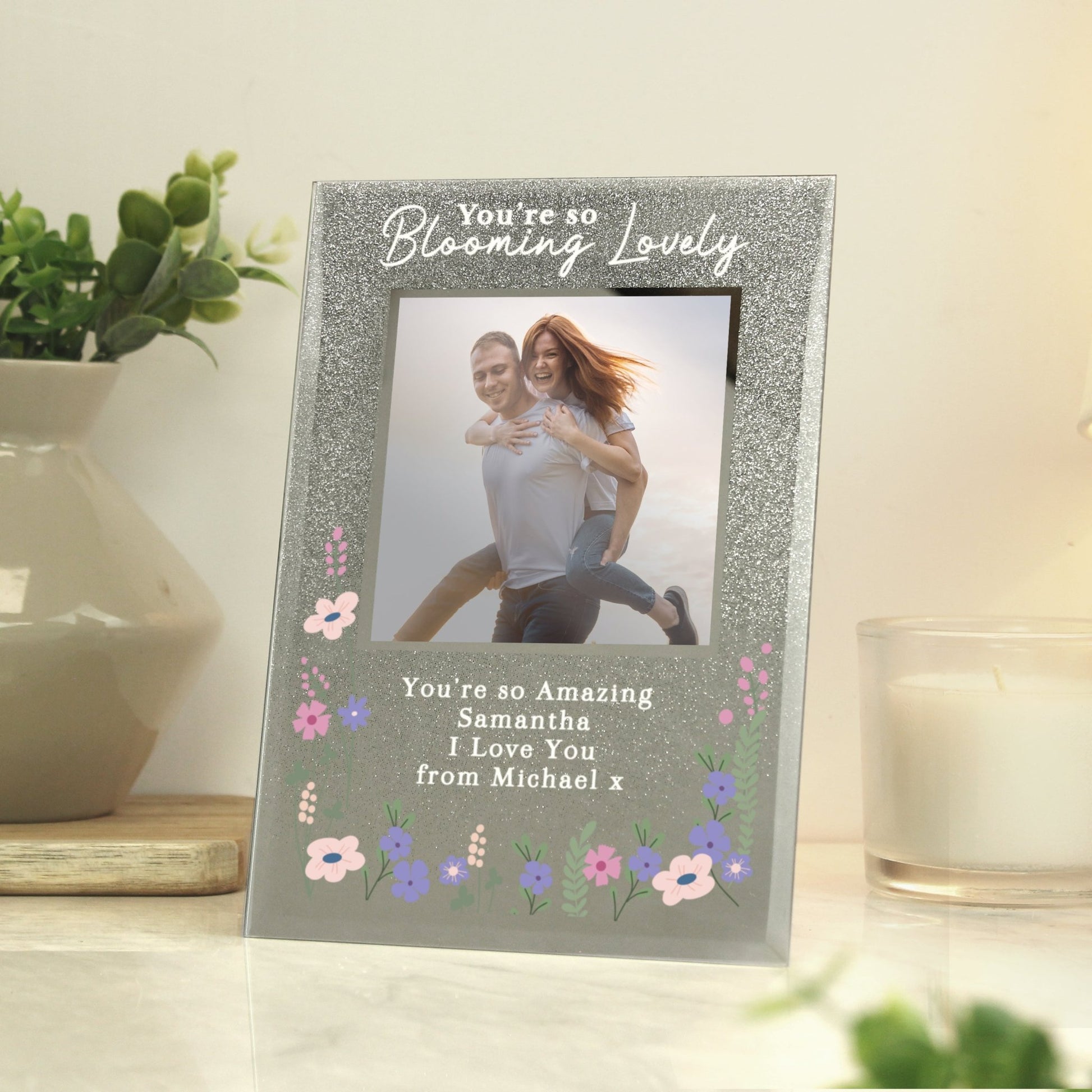 Personalised Blooming Lovely 6x4 Glitter Photo Frame | Inspired Creative Gifts | UK Supplier