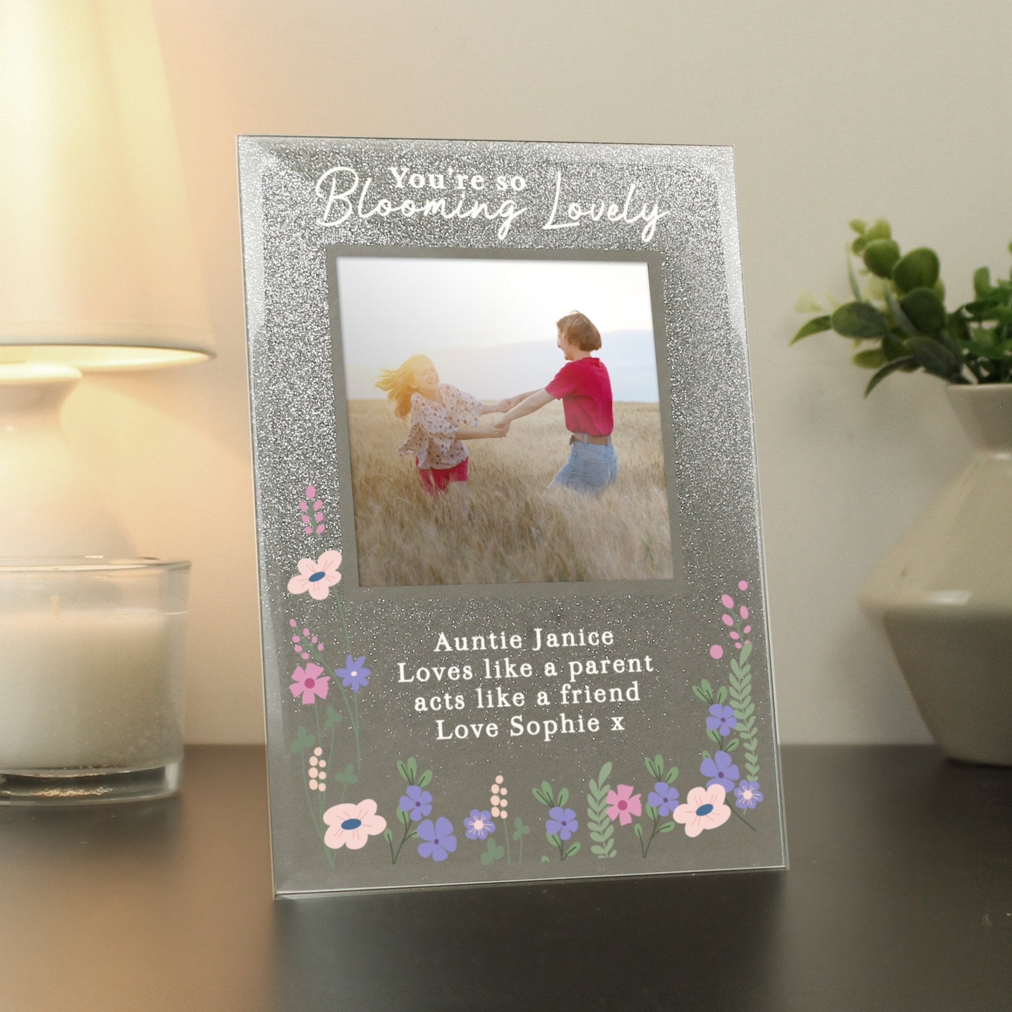 Personalised Blooming Lovely 6x4 Glitter Photo Frame | Inspired Creative Gifts | UK Supplier