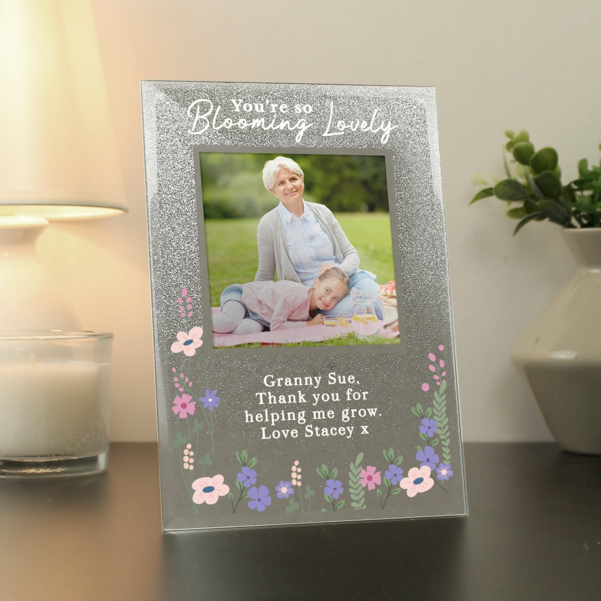 Personalised Blooming Lovely 6x4 Glitter Photo Frame | Inspired Creative Gifts | UK Supplier