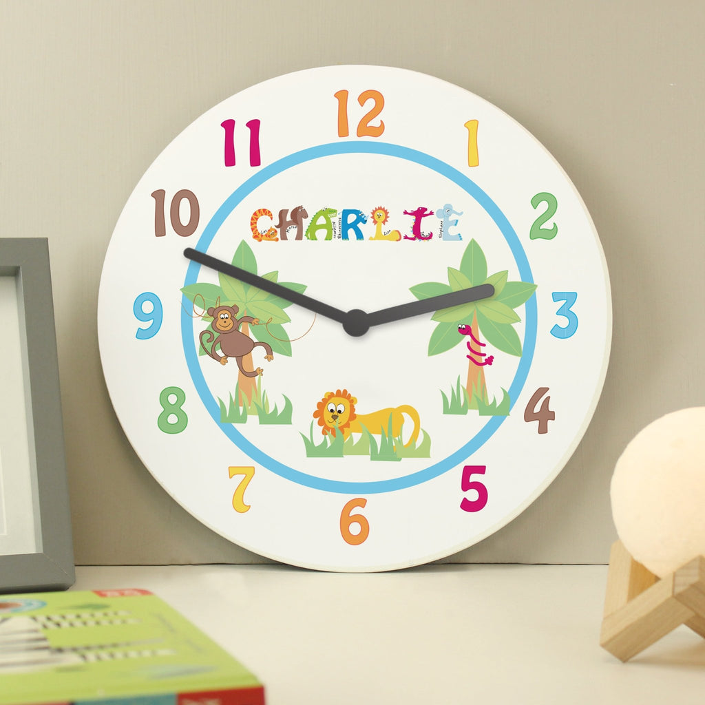 Personalised Blue Animal Alphabet Clock | Inspired Creative Gifts | UK Supplier