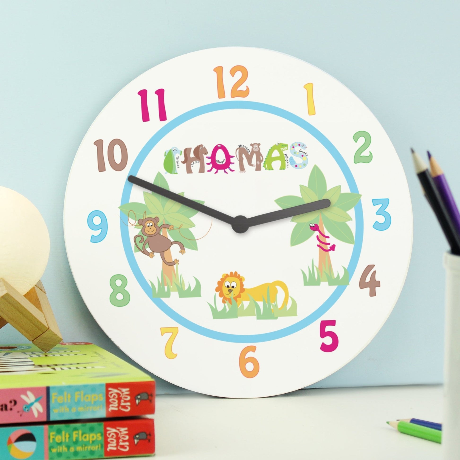 Personalised Blue Animal Alphabet Clock | Inspired Creative Gifts | UK Supplier