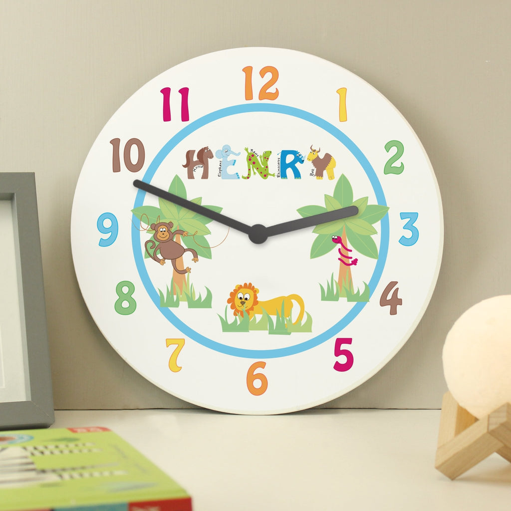 Personalised Blue Animal Alphabet Clock | Inspired Creative Gifts | UK Supplier