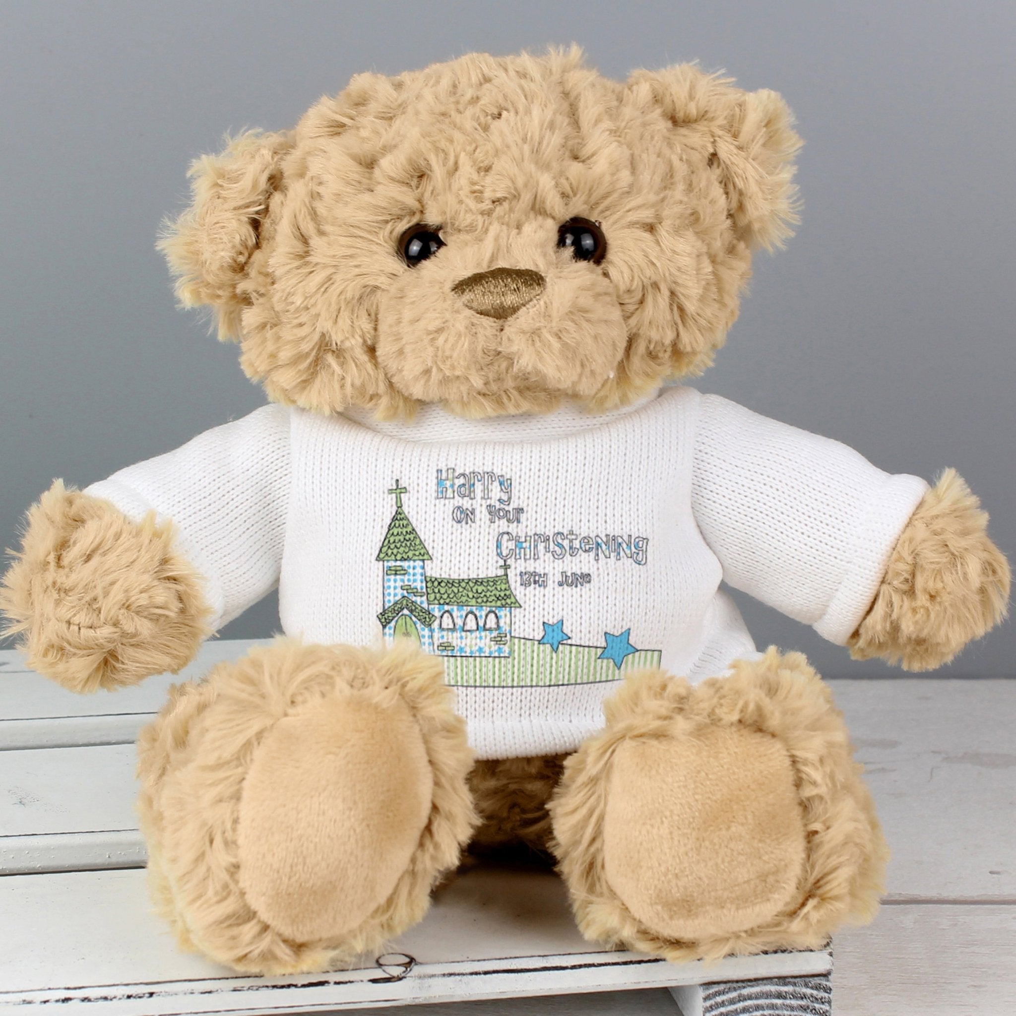 Personalised Blue Church Message Teddy Bear | Inspired Creative Gifts | UK Supplier