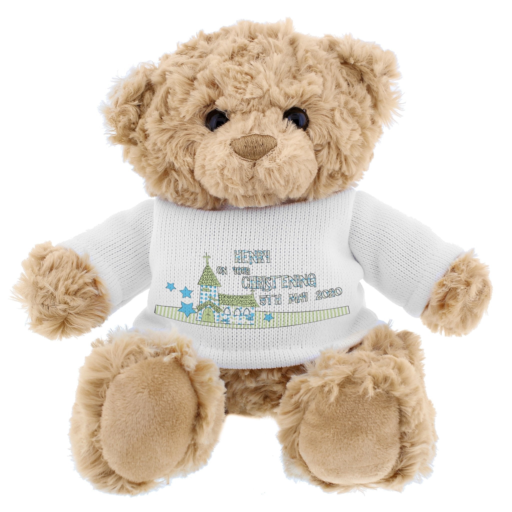 Personalised Blue Church Message Teddy Bear | Inspired Creative Gifts | UK Supplier