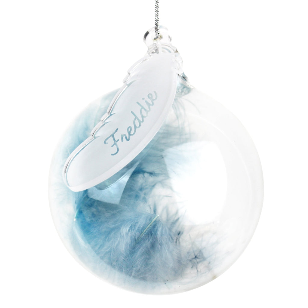 Personalised Blue Feather Glass Bauble | Inspired Creative Gifts