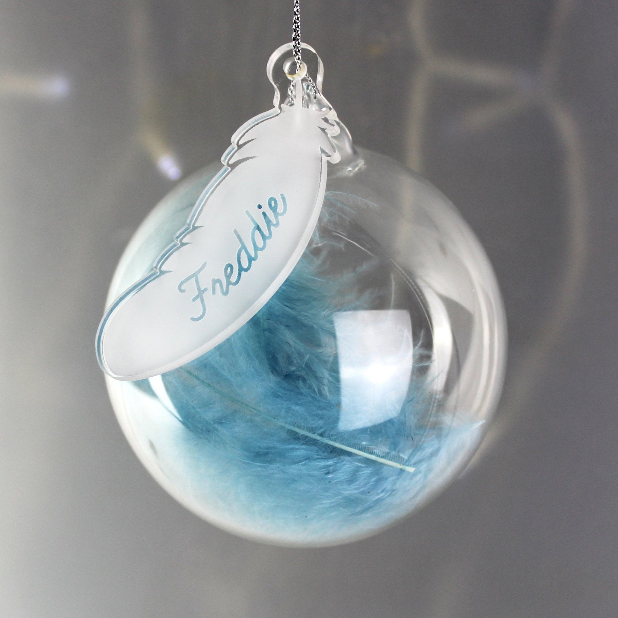 Personalised Blue Feather Glass Bauble | Inspired Creative Gifts