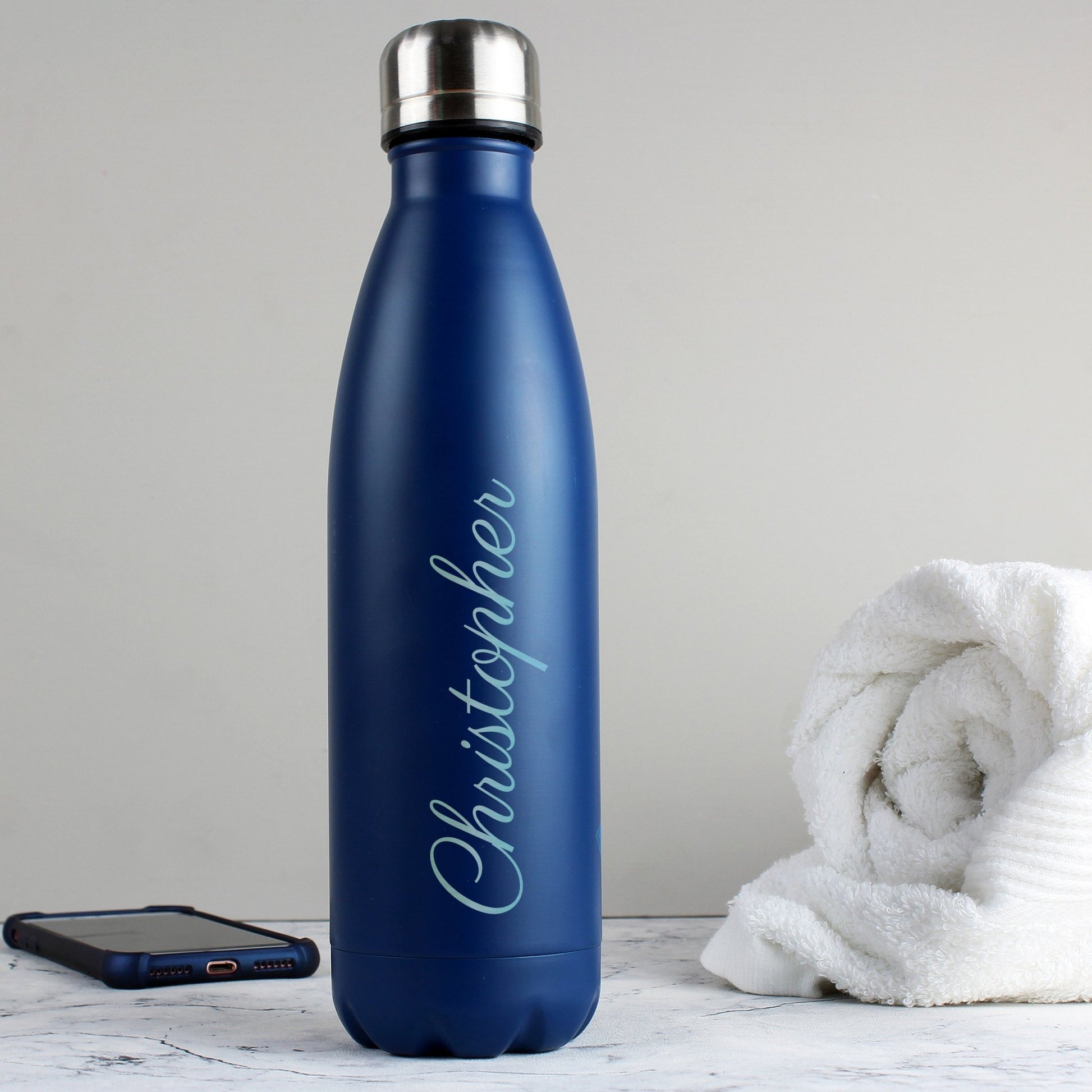 Personalised Blue Metal Insulated Drinks Bottle | Inspired Creative Gifts