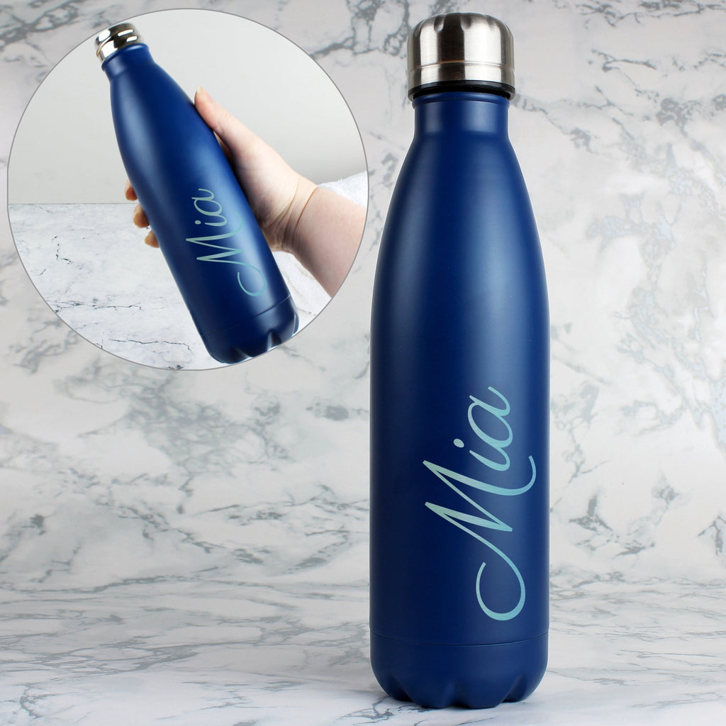 Personalised Blue Metal Insulated Drinks Bottle | Inspired Creative Gifts