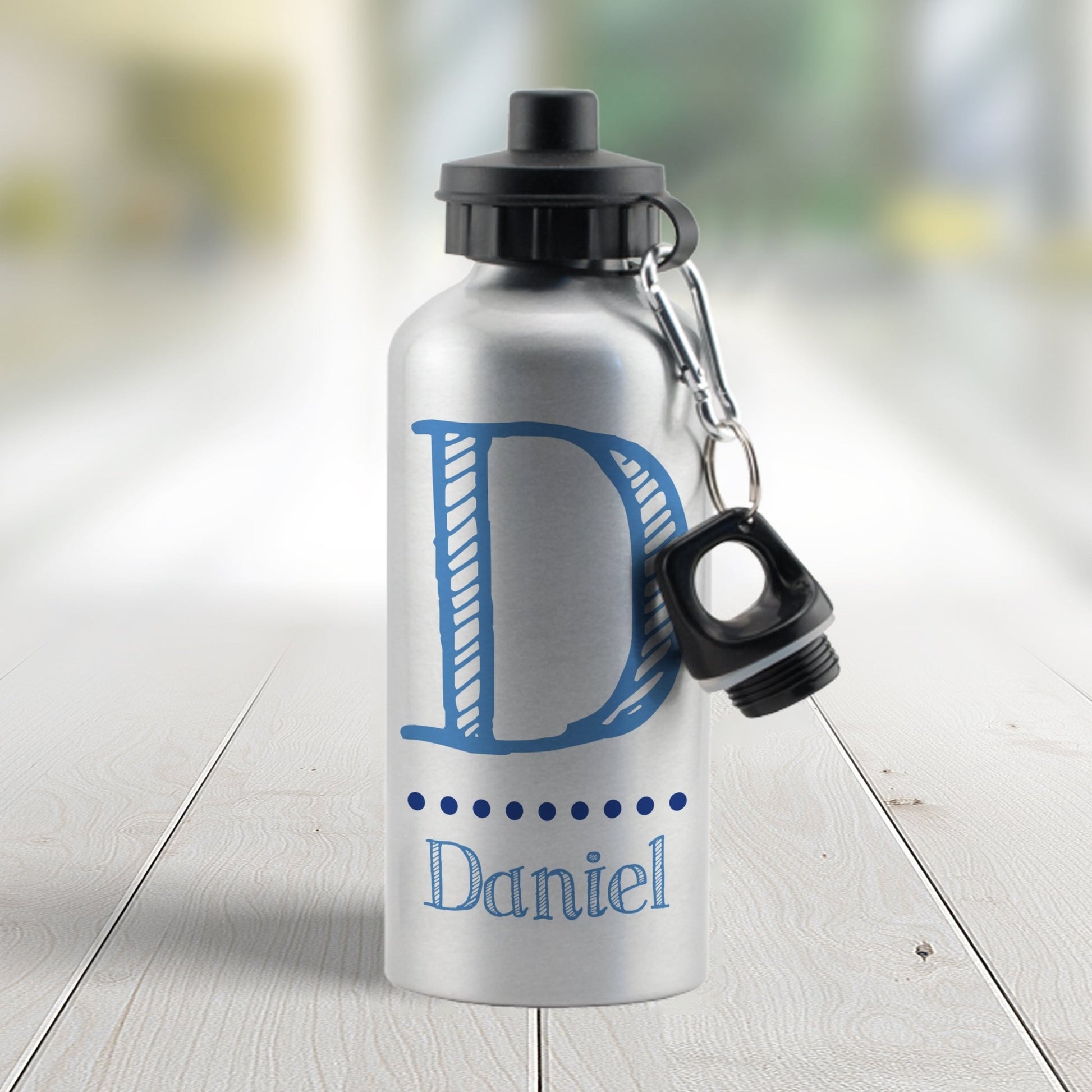 Personalised Blue Name Silver Drinks Bottle | Inspired Creative Gifts