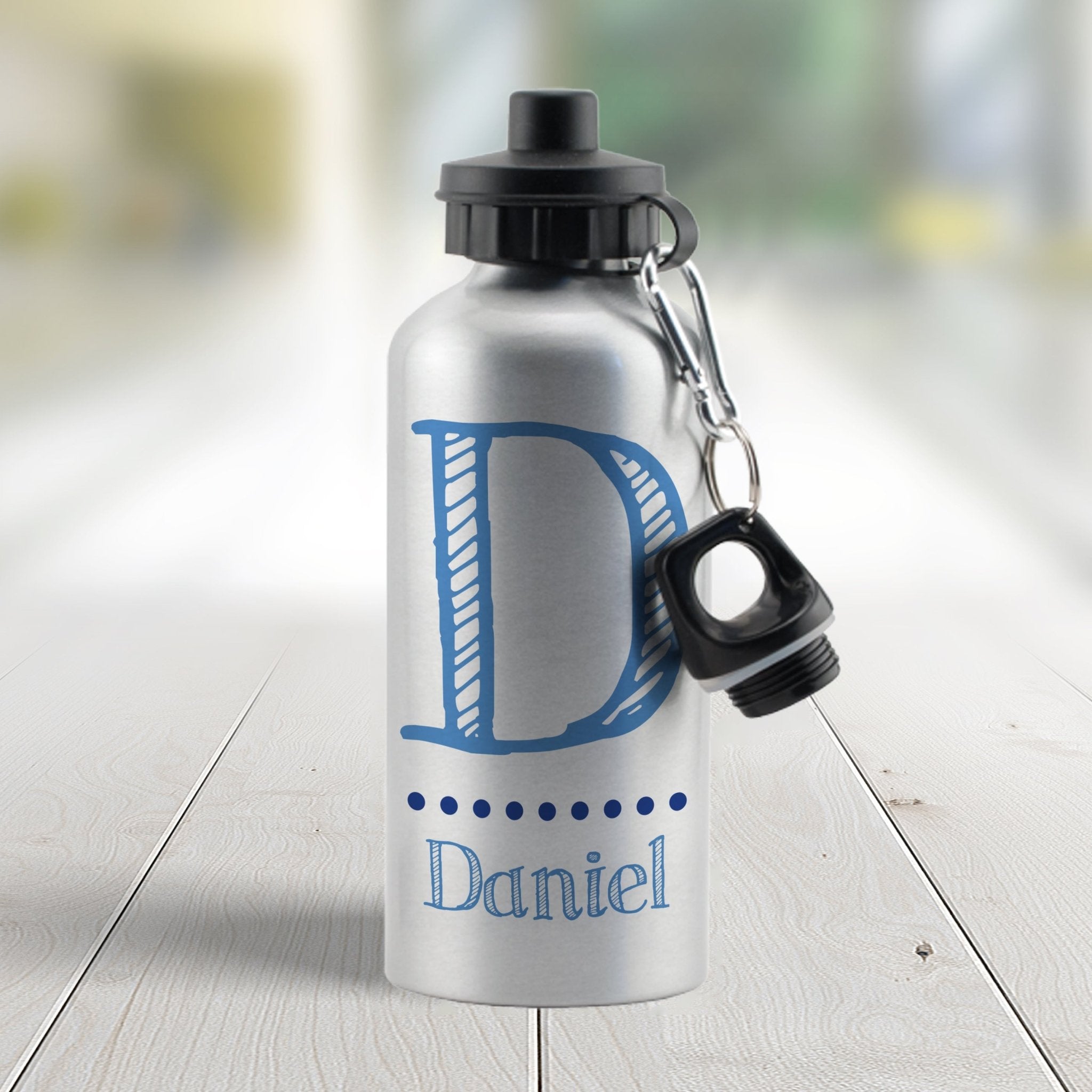Personalised Blue Name Silver Drinks Bottle | Inspired Creative Gifts | UK Supplier