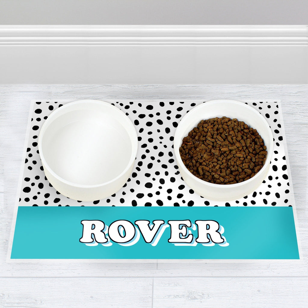 Personalised Blue or Pink Spots Dog Pet Bowl Mat | Inspired Creative Gifts | UK Supplier