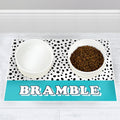 Personalised Blue or Pink Spots Dog Pet Bowl Mat | Inspired Creative Gifts | UK Supplier