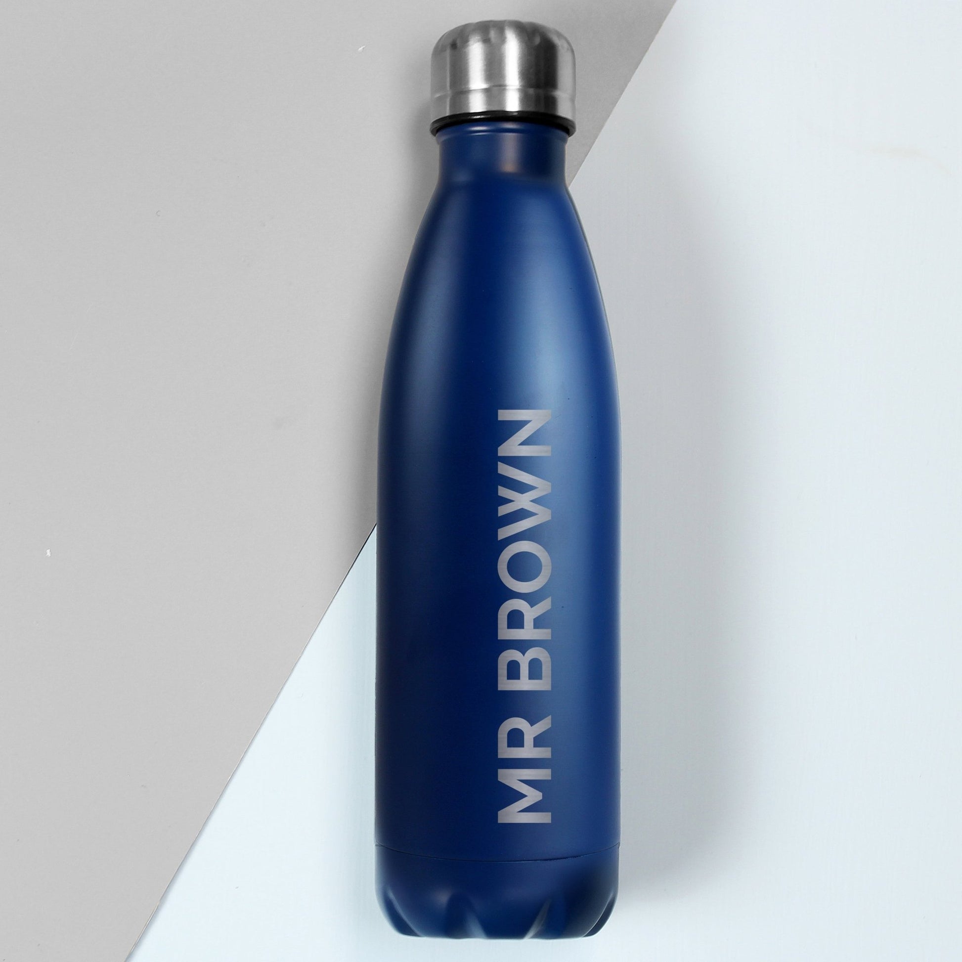 Personalised Bold Name Blue Metal Insulated Drinks Bottle | Inspired Creative Gifts