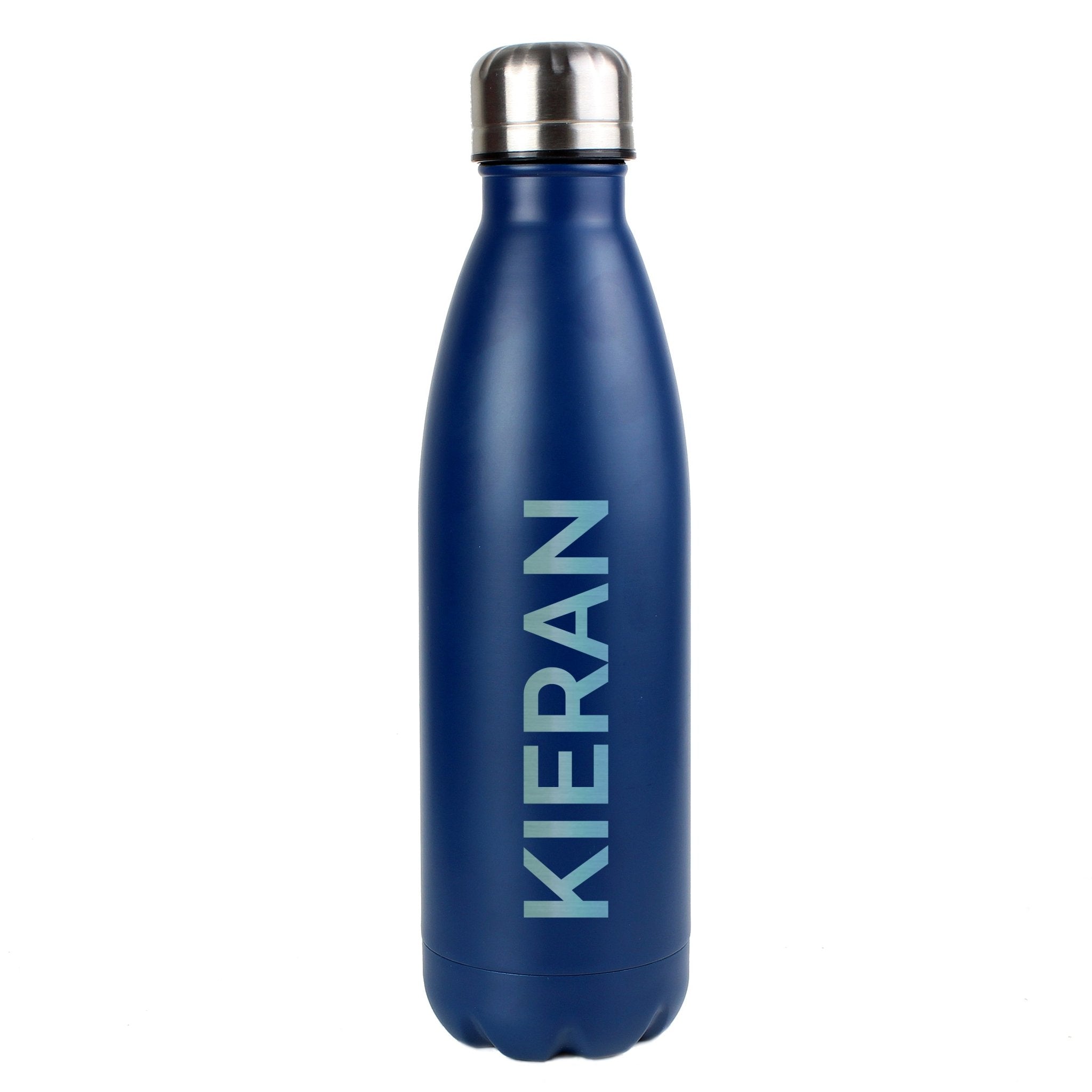 Personalised Bold Name Blue Metal Insulated Drinks Bottle | Inspired Creative Gifts | UK Supplier