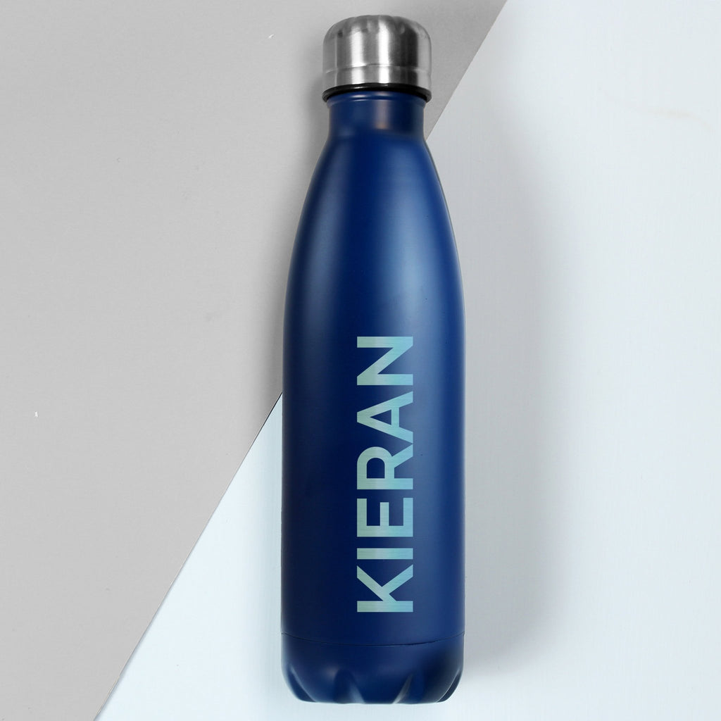 Personalised Bold Name Blue Metal Insulated Drinks Bottle | Inspired Creative Gifts