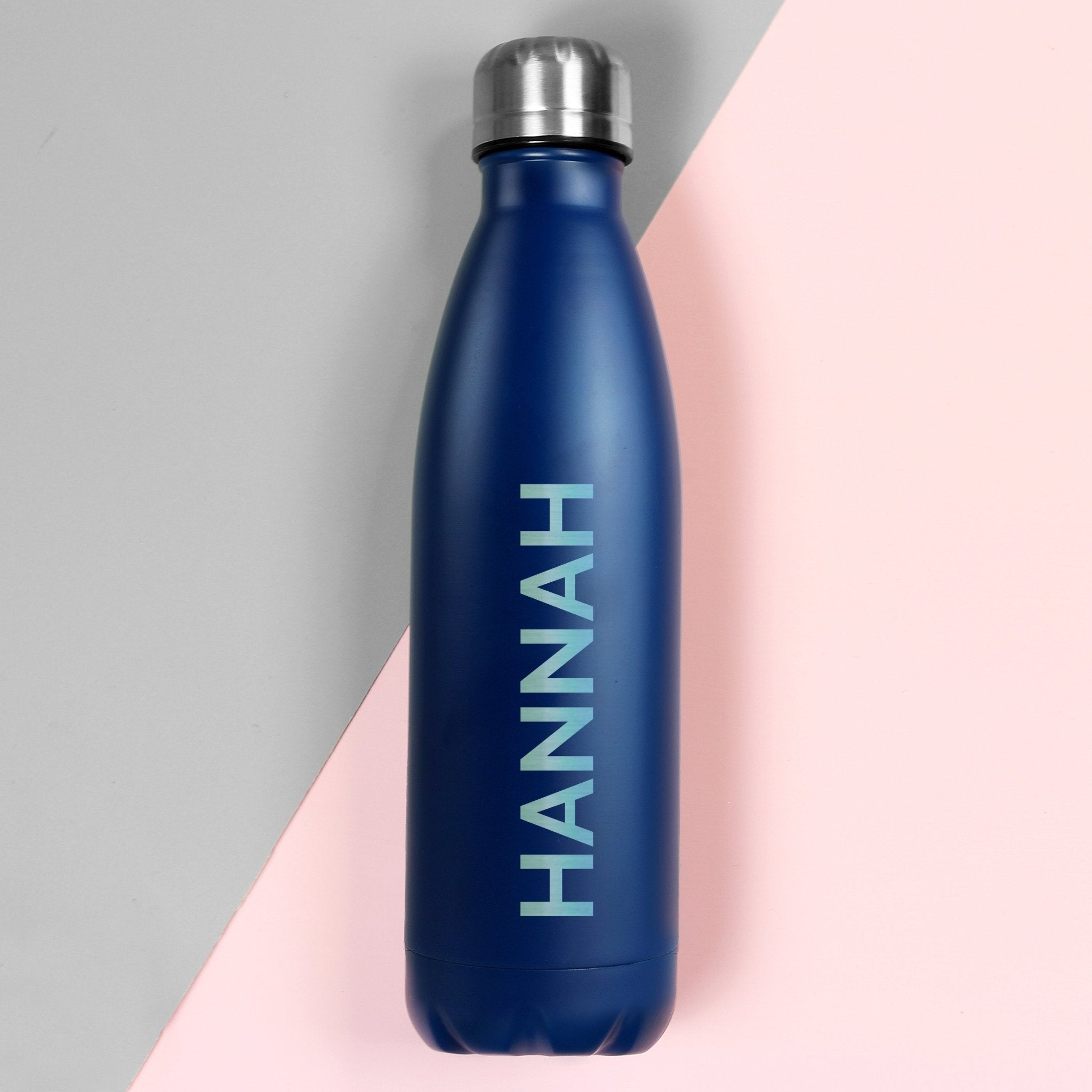 Personalised Bold Name Blue Metal Insulated Drinks Bottle | Inspired Creative Gifts | UK Supplier