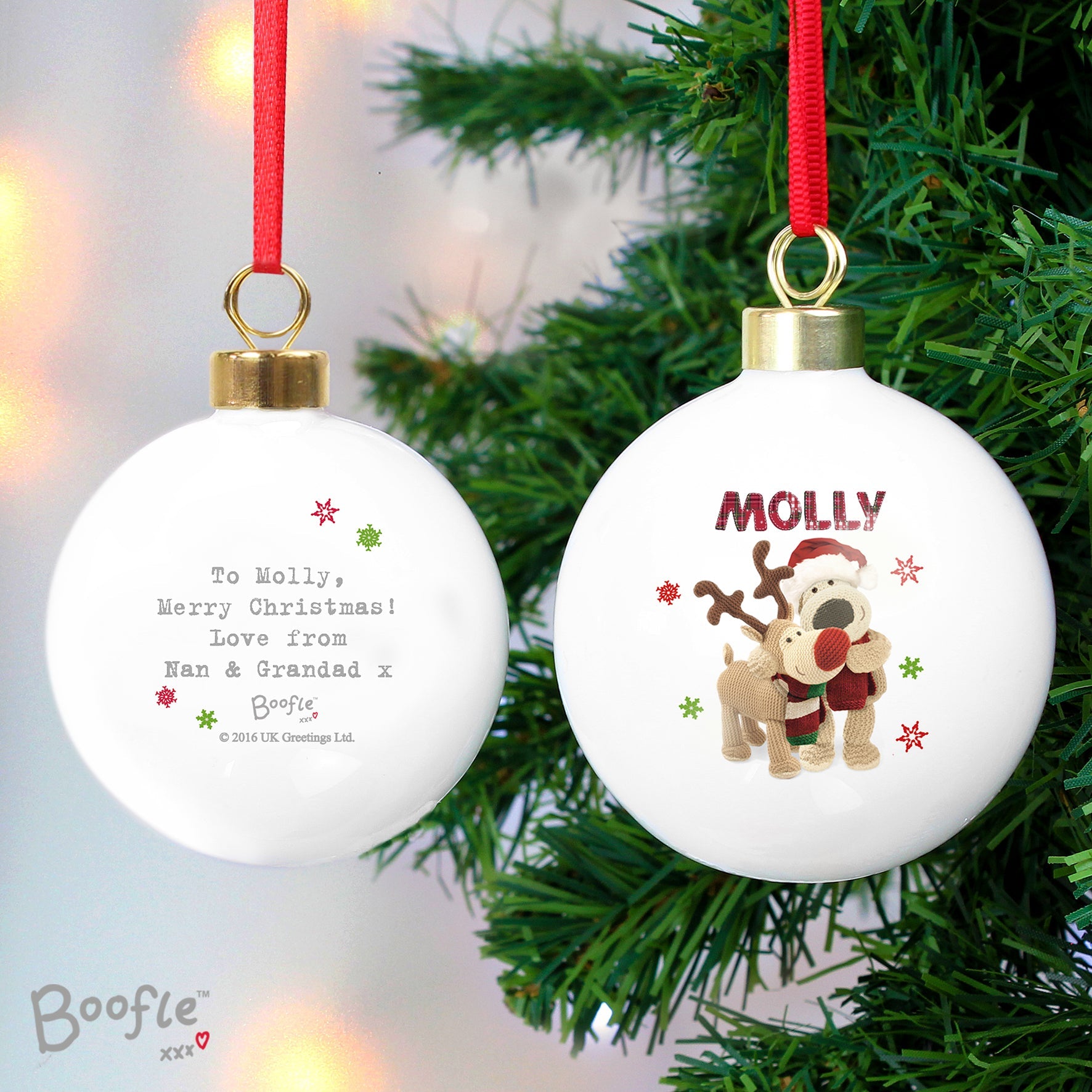 Personalised Boofle Christmas Reindeer Bauble | Inspired Creative Gifts | UK Supplier