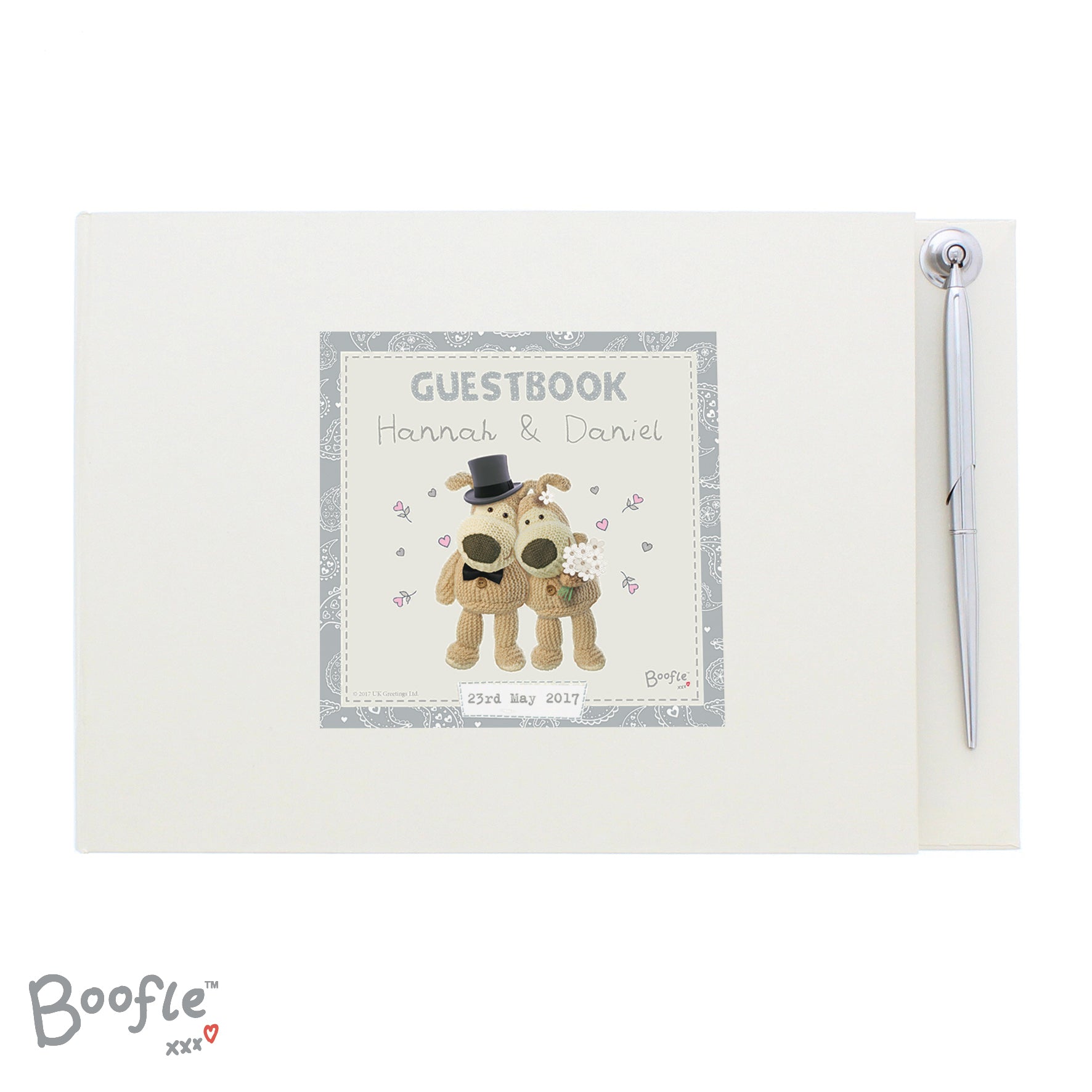 Personalised Boofle Wedding Hardback Guest Book & Pen | Inspired Creative Gifts | UK Supplier