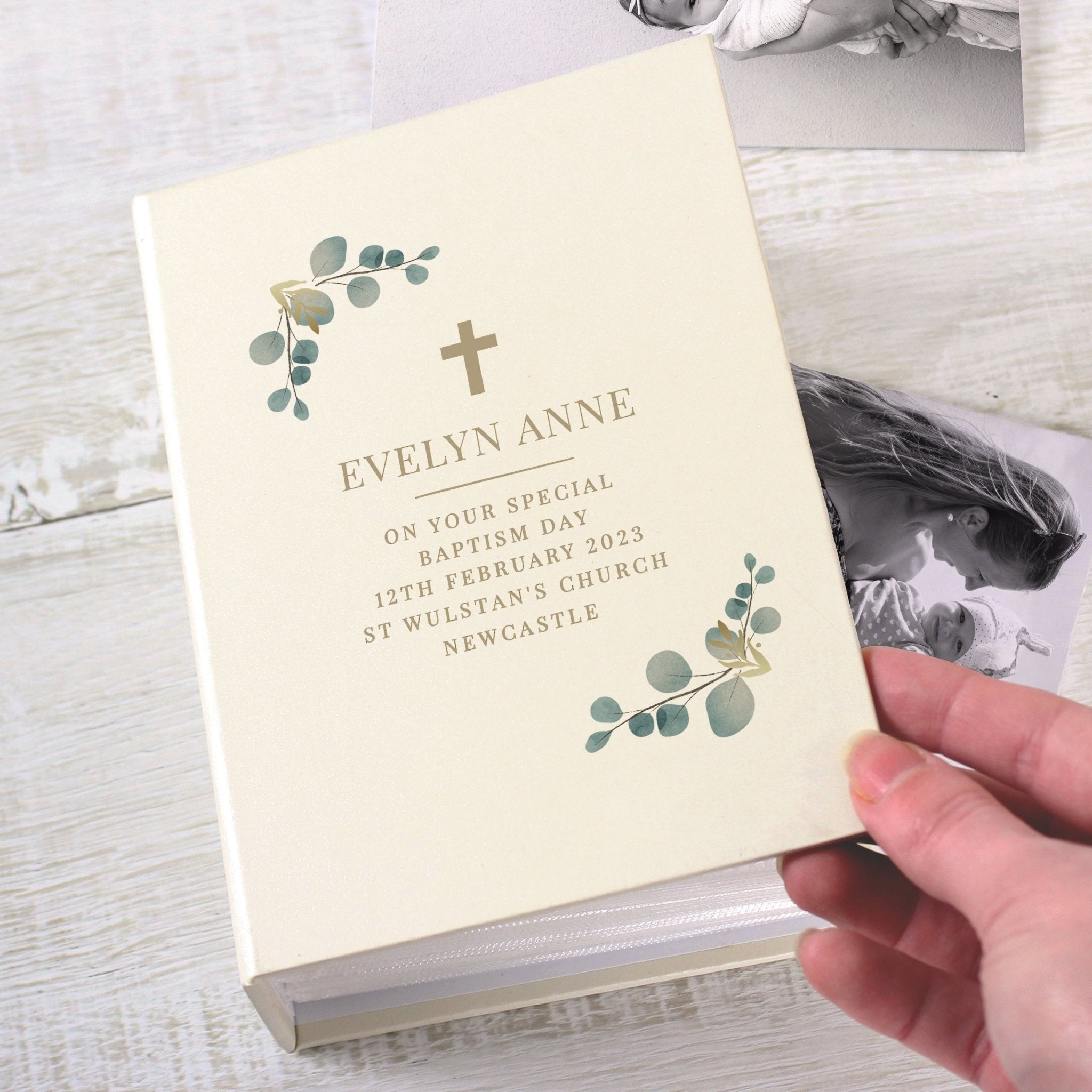 Personalised Botanical Cross 6x4 Photo Album with Sleeves | Inspired Creative Gifts | UK Supplier