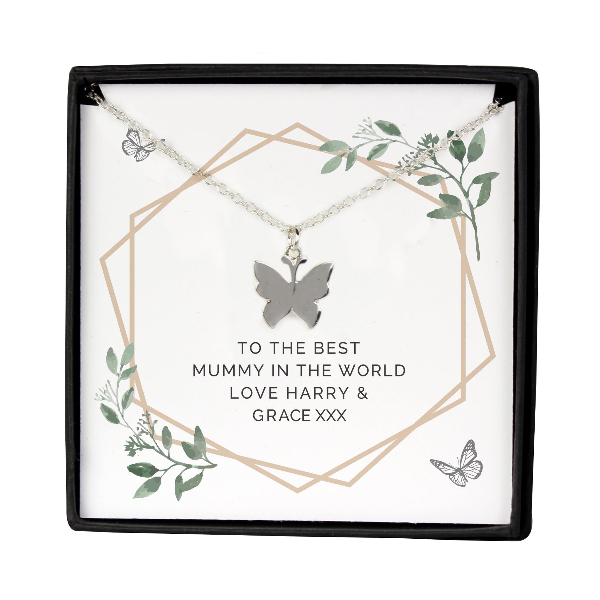 Personalised Botanical Sentiment Butterfly Necklace and Box | Inspired Creative Gifts