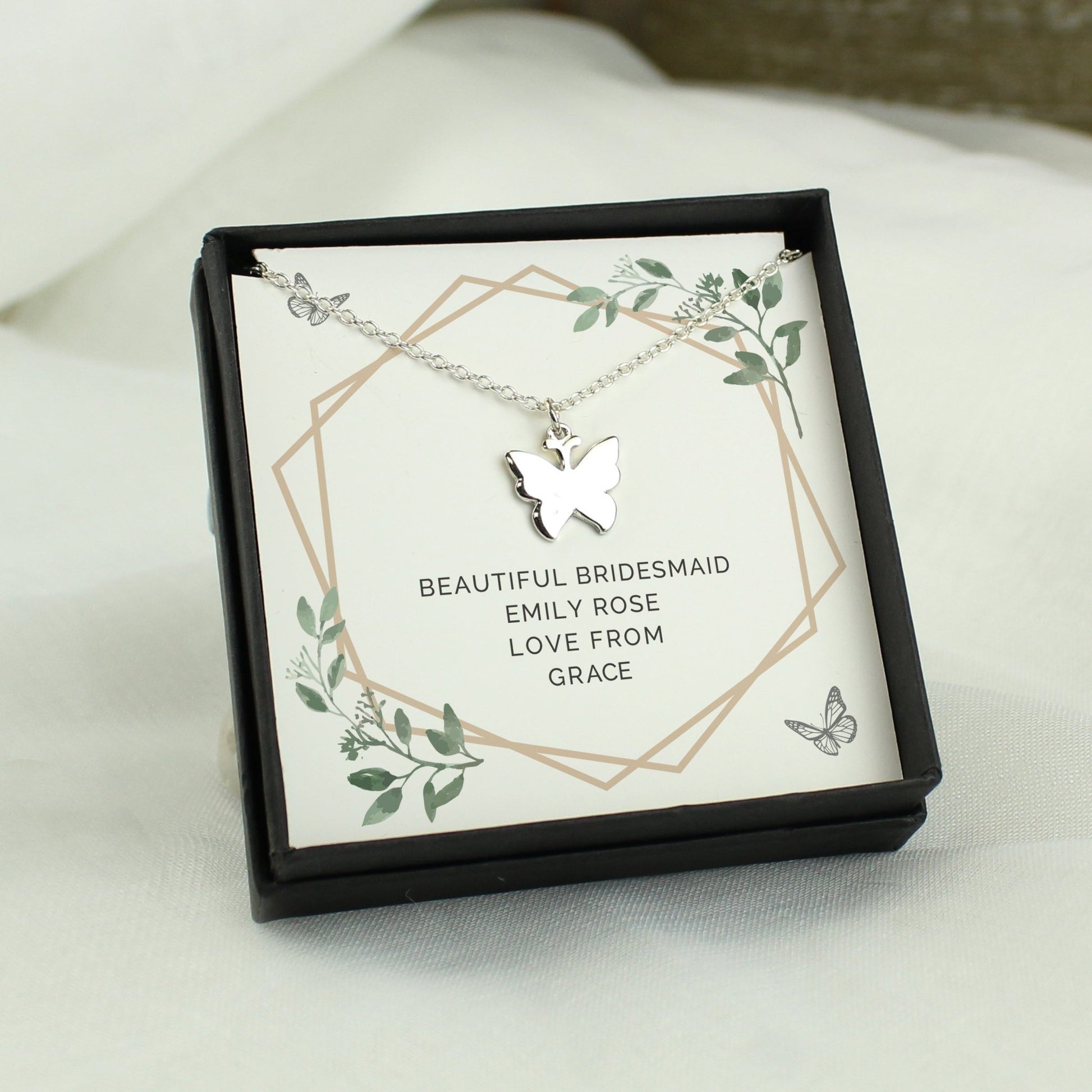 Personalised Botanical Sentiment Butterfly Necklace and Box | Inspired Creative Gifts