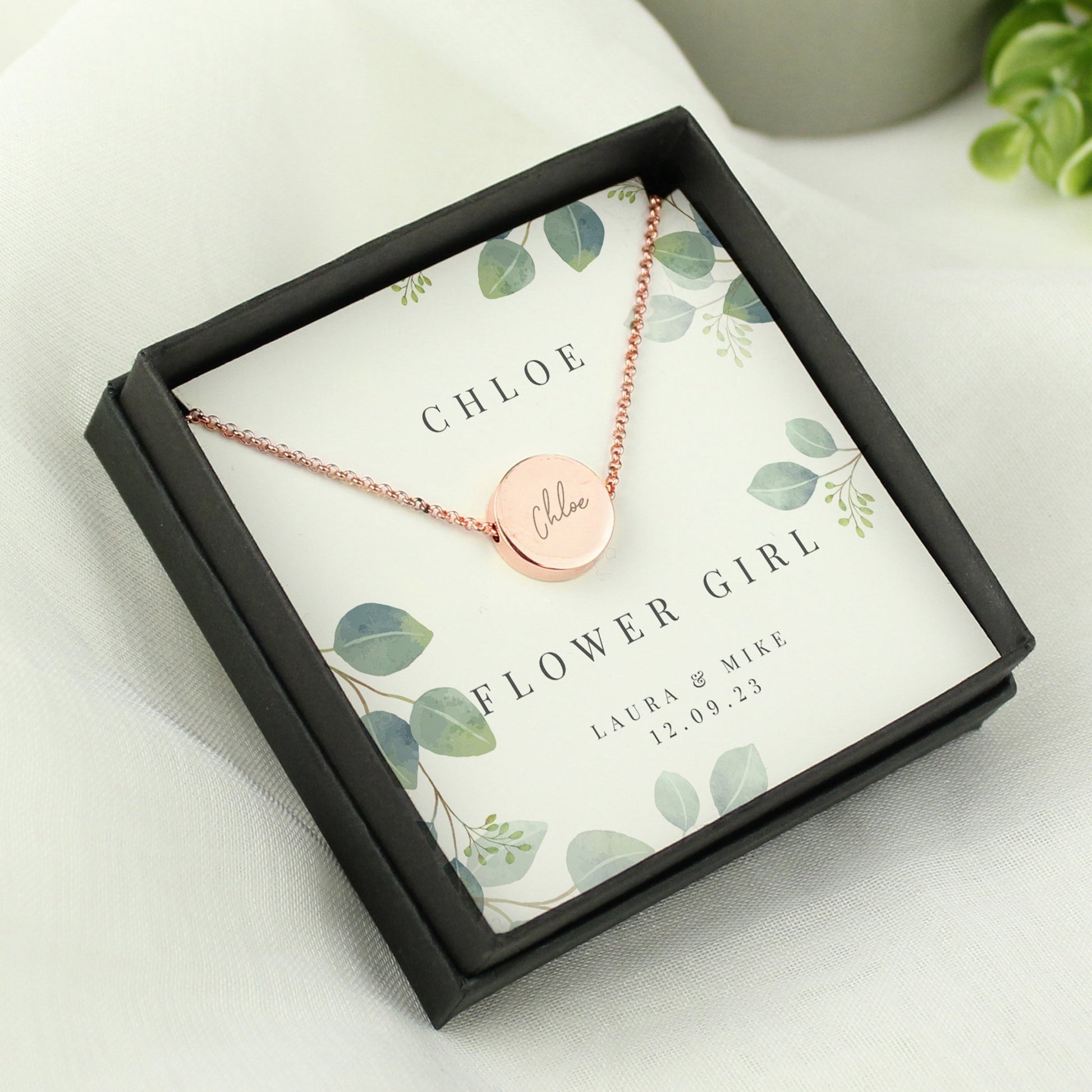 Personalised Botanical Sentiment Rose Gold Tone Necklace and Box | Inspired Creative Gifts