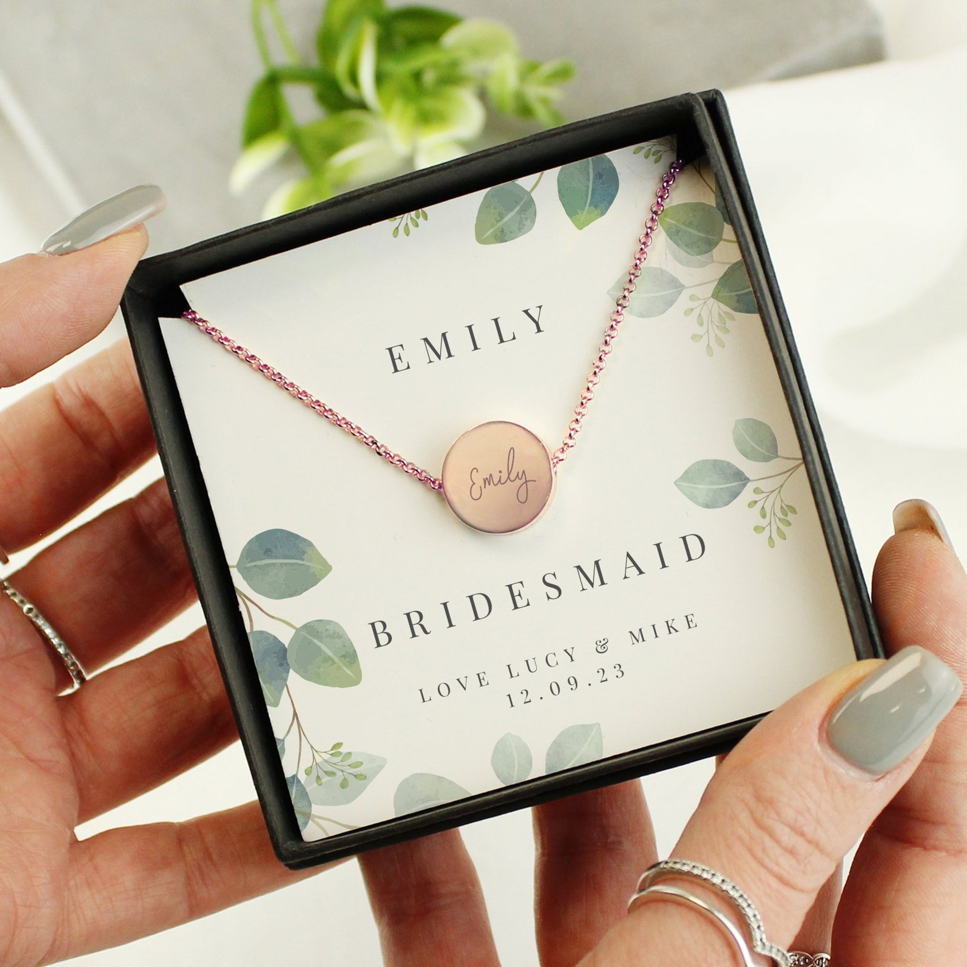 Personalised Botanical Sentiment Rose Gold Tone Necklace and Box | Inspired Creative Gifts