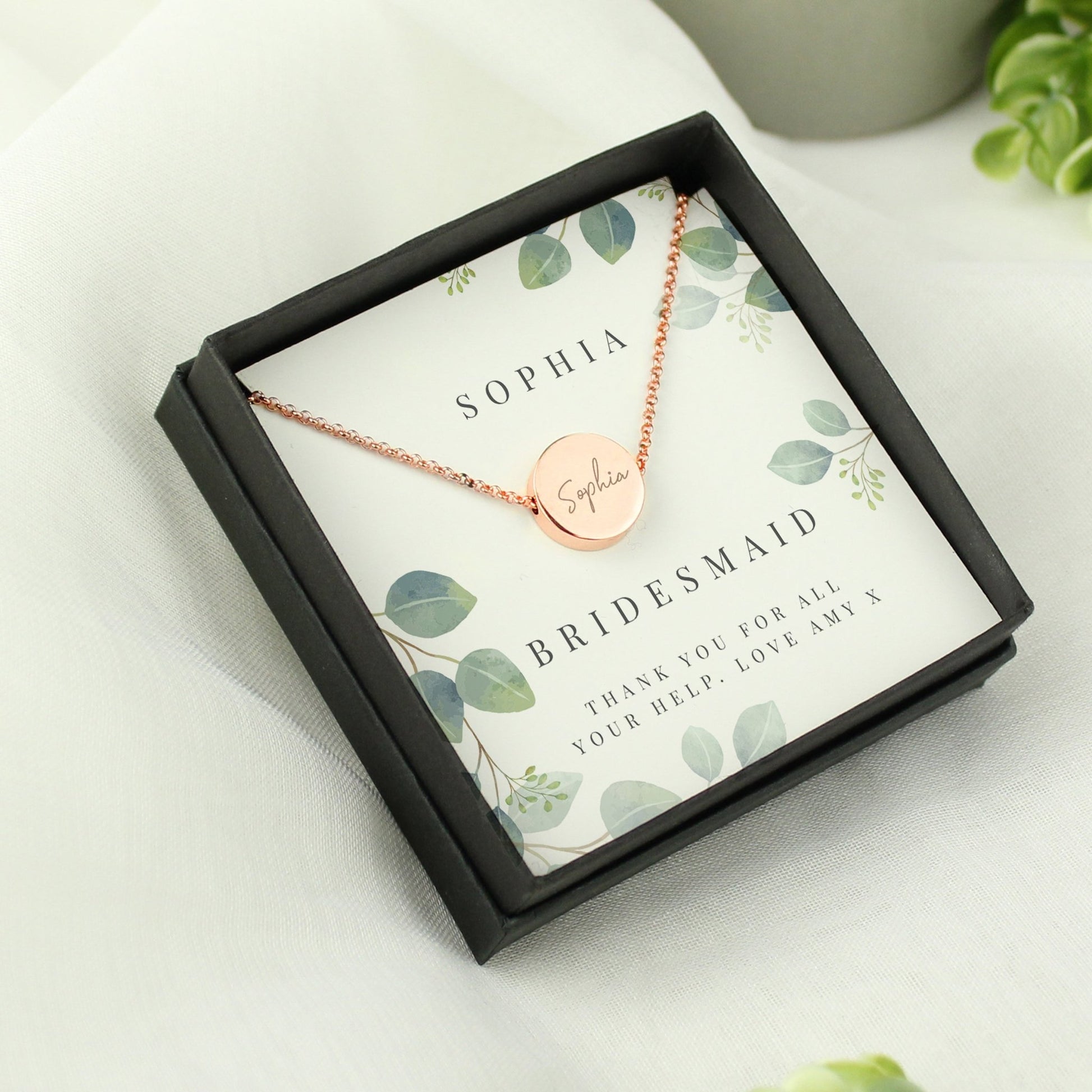 Personalised Botanical Sentiment Rose Gold Tone Necklace and Box | Inspired Creative Gifts