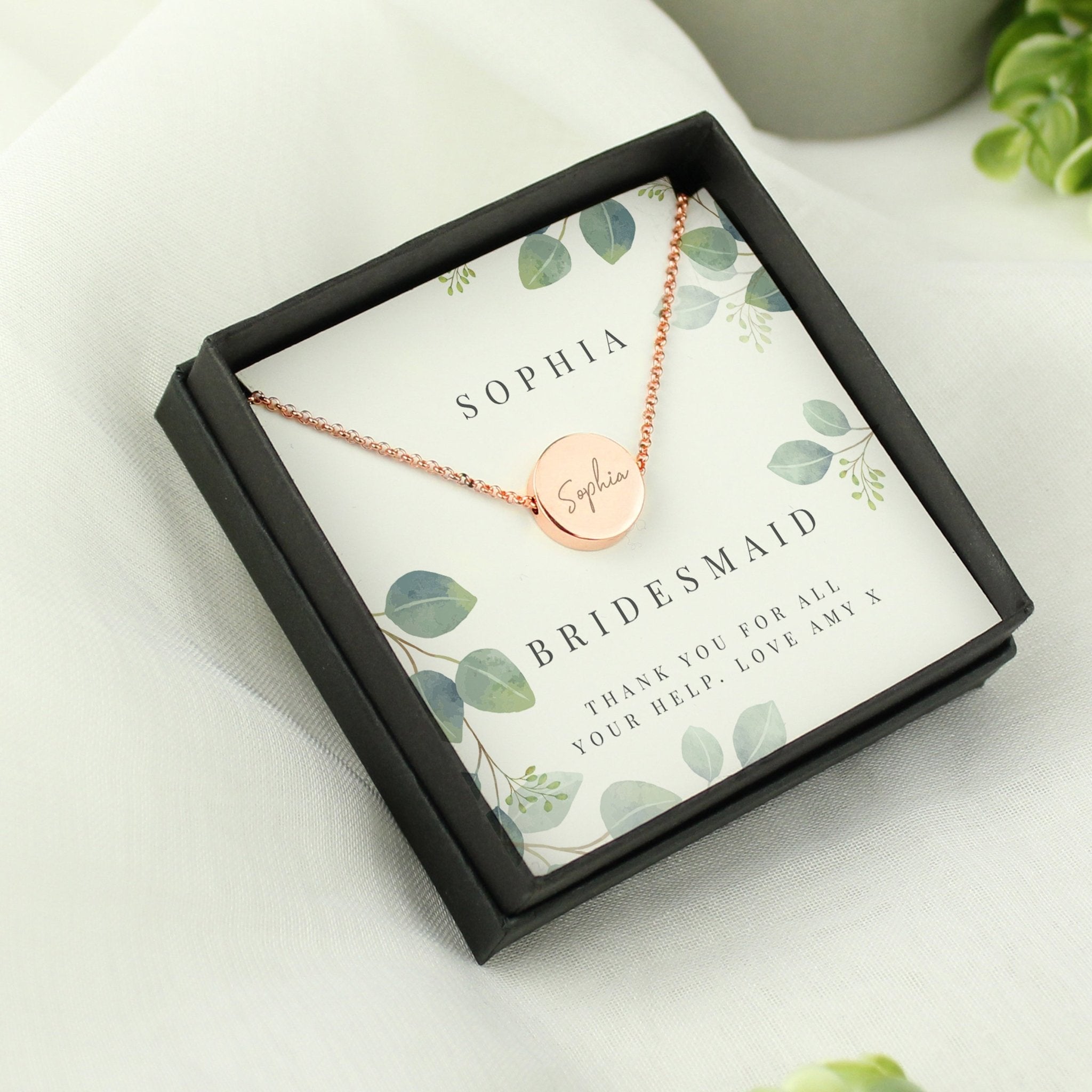 Personalised Botanical Sentiment Rose Gold Tone Necklace and Box | Inspired Creative Gifts | UK Supplier