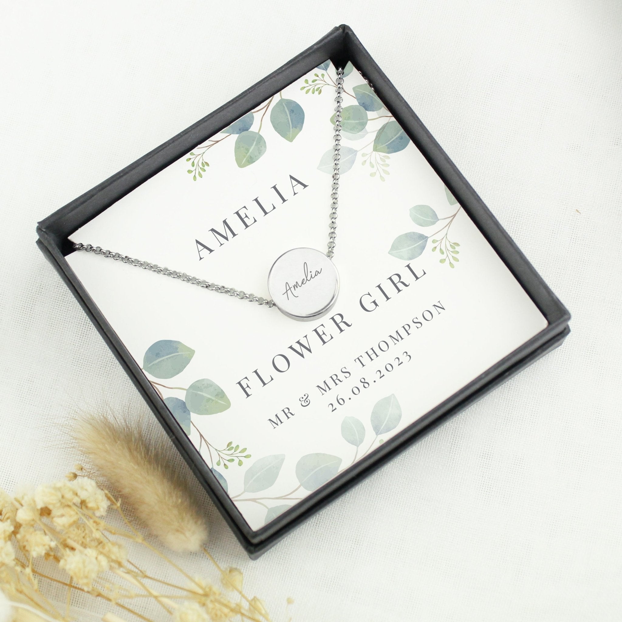 Personalised Botanical Sentiment Silver Tone Necklace and Box | Inspired Creative Gifts | UK Supplier